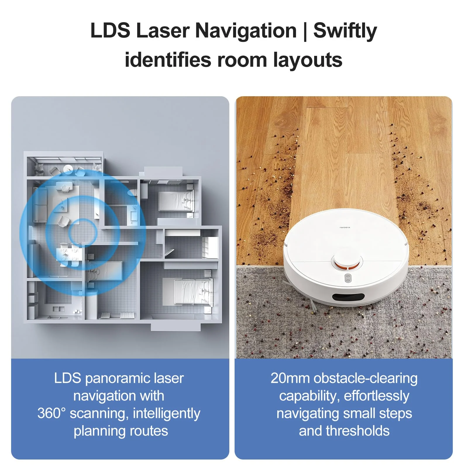 XIAOMI S40C Staubsauger Roboter, 5000Pa Saugroboter mit Wischfunktion, LDS Laser-Navigation, 4 Reinigungsmodi, App- & Sprachsteuerung, Robot Vacuum Cleaner Ideal für Tierhaare, Teppiche und Hartböden - Image 5