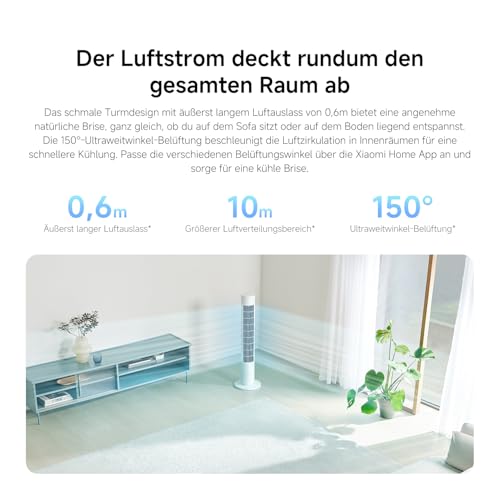 XIAOMI Smart Tower Fan 2 - Standventilator 150° Oszillation mit natürlichen Luftprofilen, Energiesparend, Ultra Leise 28.7dB(A), App-Steuerung, Weiß - Image 3