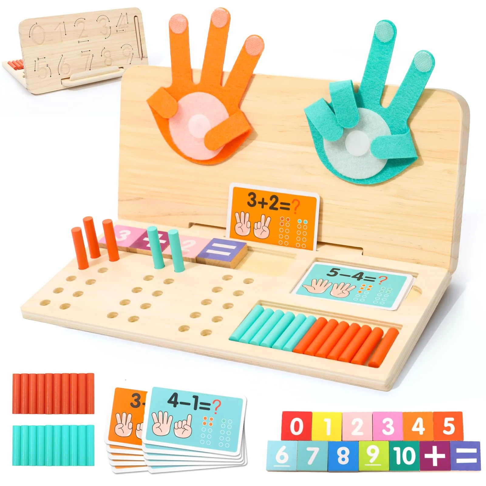 XIAPIA Montessori Lernspiel ab 4 5 6 Jahre, 3 in 1 Pädagogisch Wertvoll für Rechnen Zahlen Lernen, Kinder Mathe Lernspielzeug aus Holz, Geschenk für Vorschule Jungen Mädchen zum Geburtstag Neujahr
