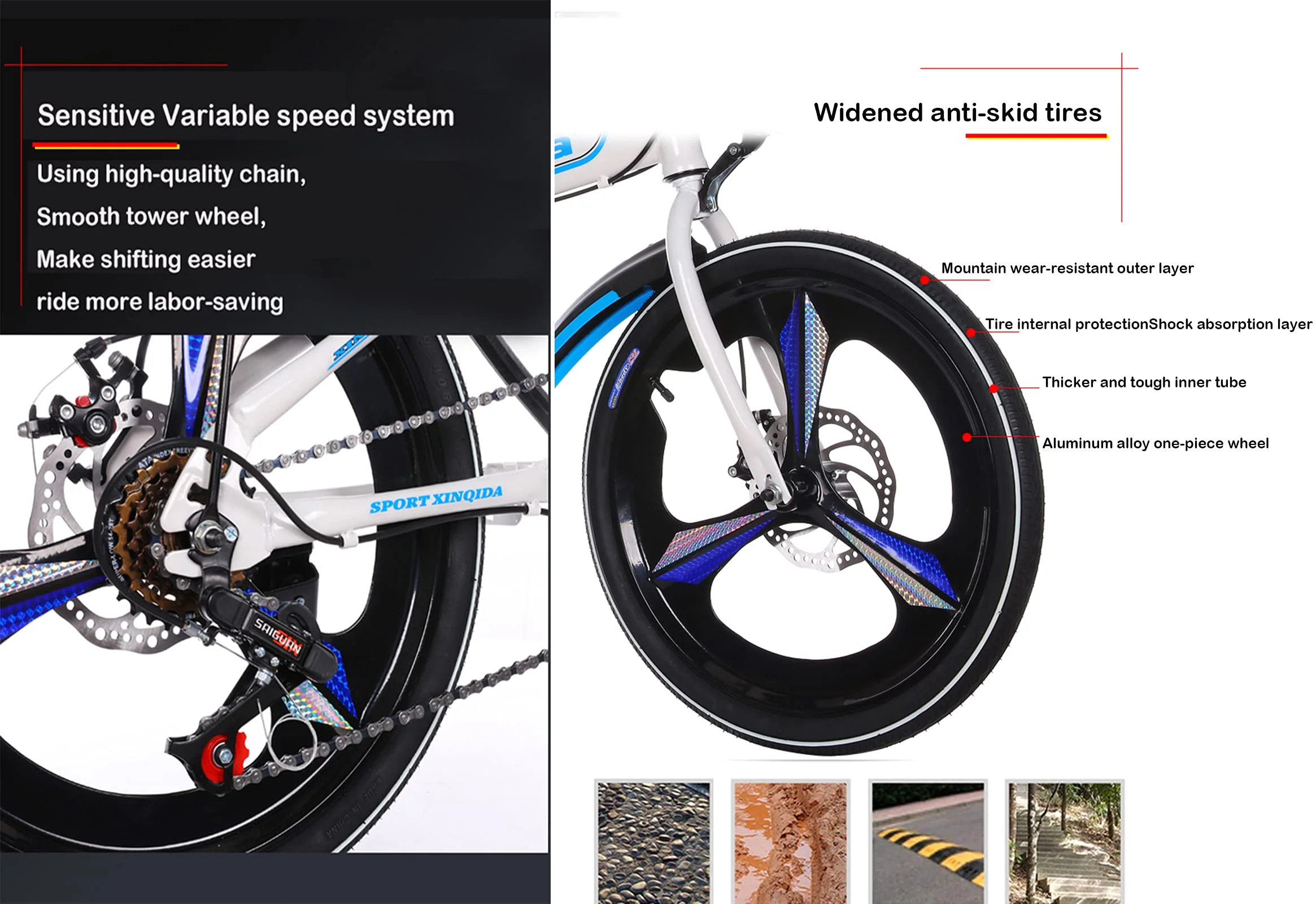 XQIDa durable Klapprad in 20 Zoll Erwachsene Jugendliche für Faltrad Schnellfaltsystem 6 Bremsen mit Variabler Geschwindigkeit Stadtrad mit Rücklicht und Autokorb(rot) … - Image 2