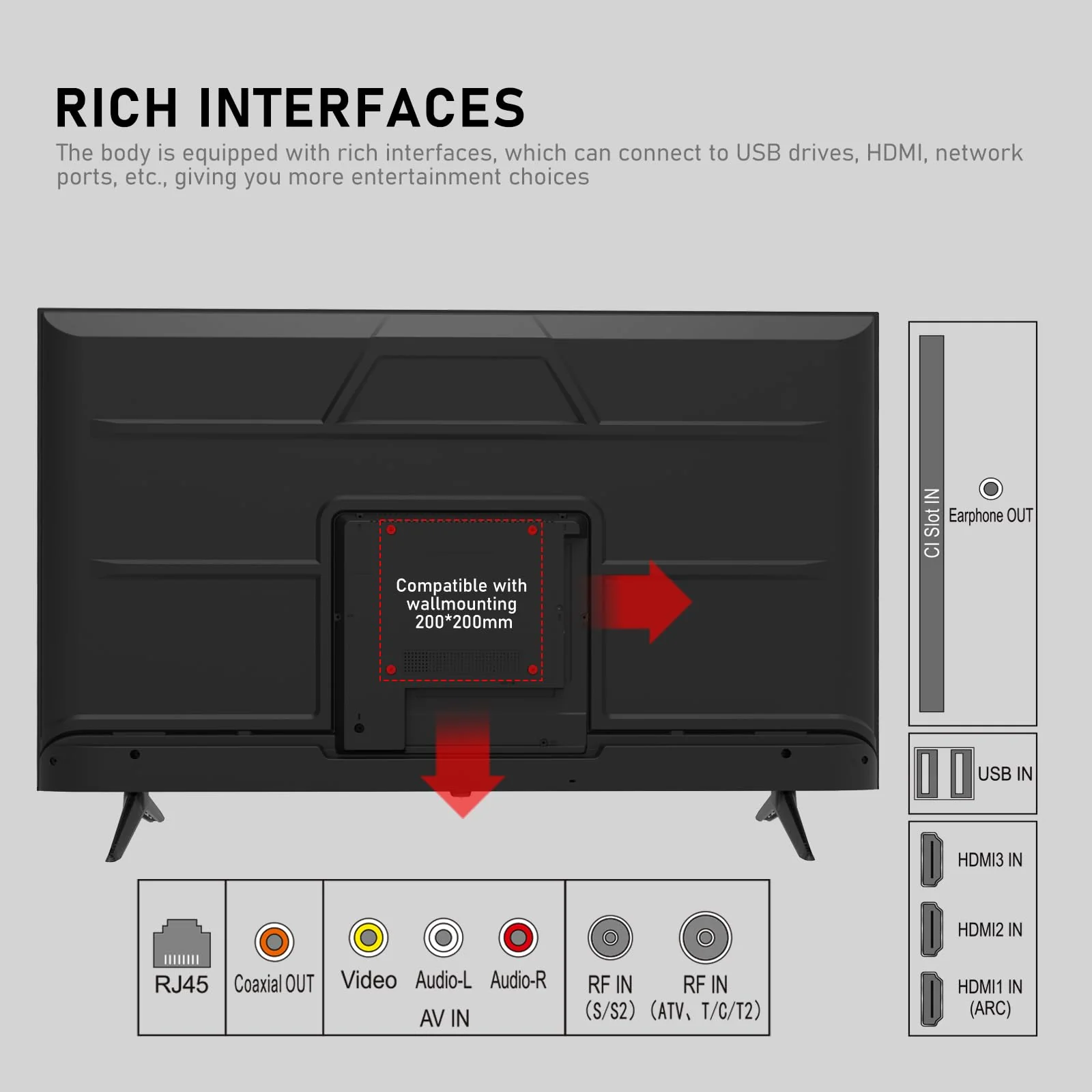 XUW 139,7 cm (55 Zoll) UHD 4K Smart TV, D-LED-Hintergrundbeleuchtung, randloses Design, HDMI USB DVB-T2/S2 RJ45 Schnittstelle, großer Bildschirm für Wohnzimmer, Schlafzimmer, Home Entertainment - Image 4
