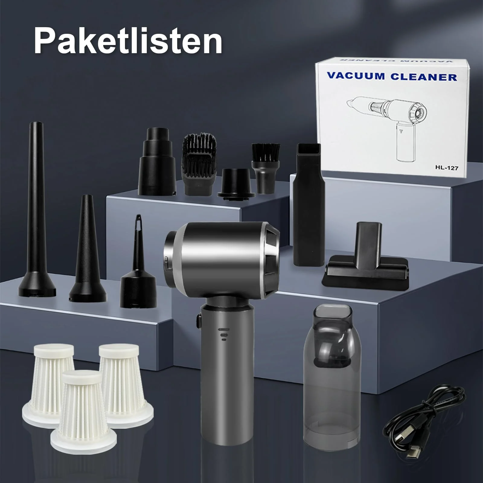 XWGKLN Handstaubsauger Akku, 16000PA Kabellos Autostaubsauger, 4 in 1 Auto Staubsauger &Gebläse mit USB, Mini Kleiner Staubsauger für Auto,Outdoor, Haus, Office Reinigung und Tierhaare