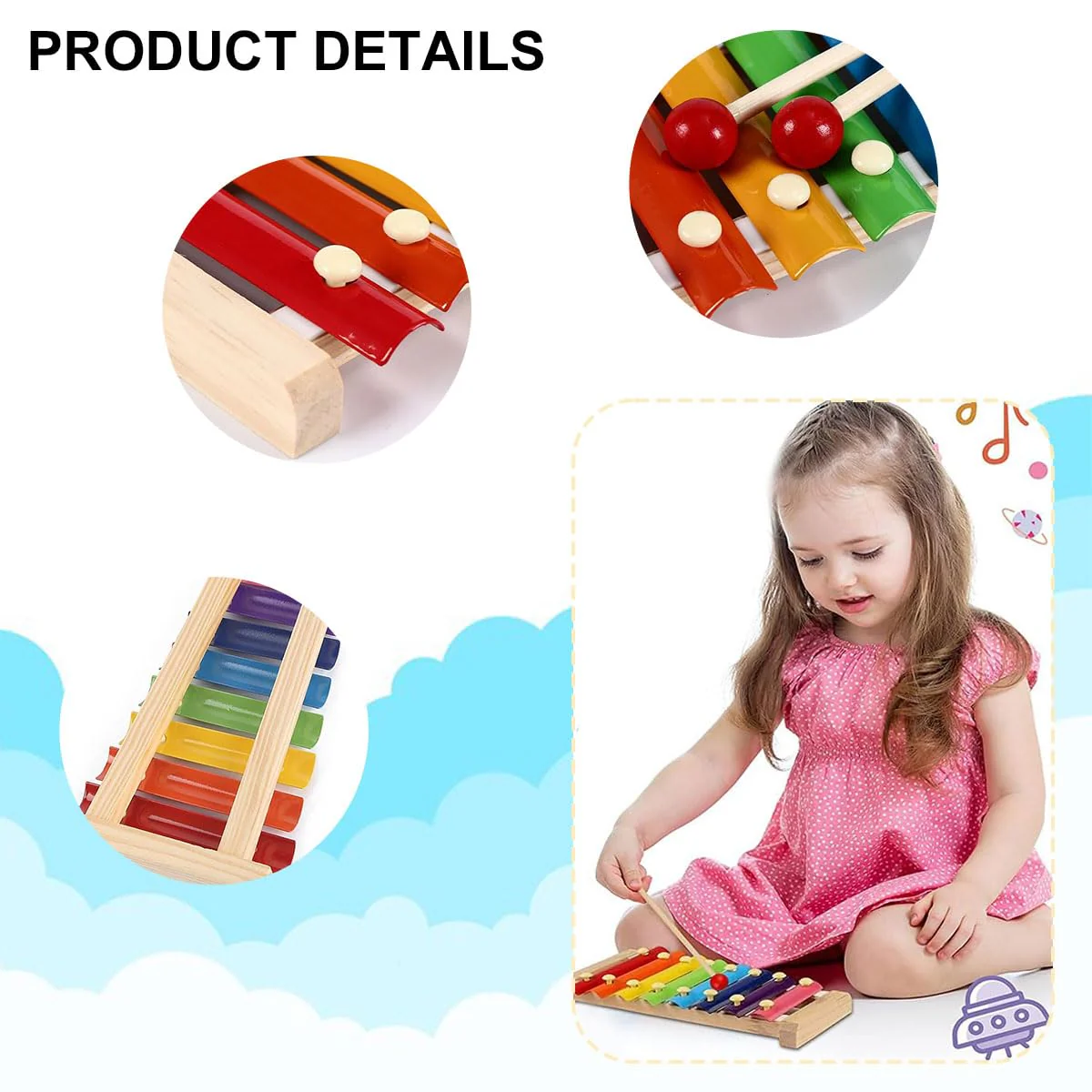 Xylophon,Glockenspiel,Xylophon für Kinder,Holz Musikinstrumente,mit 2 Schlägeln und bunten Klangplatten zum Spielen Einer Tonleiter - Image 3