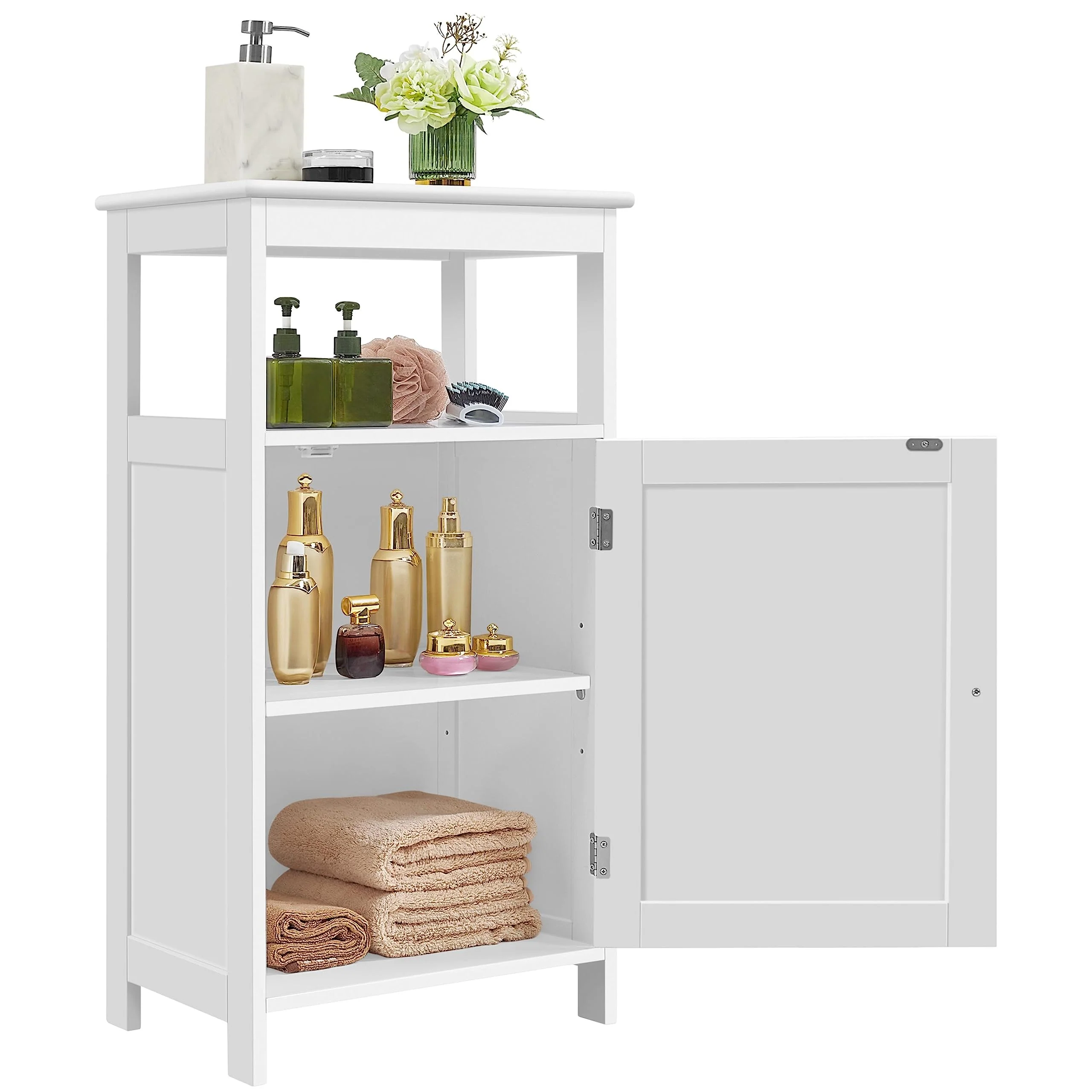 Yaheetech 4-stufiger Badezimmerschrank Bodenschrank mit Einzeltür & Verstellbarem Einlegeboden Standschrank fürs Badezimmer/Wohnzimmer/Küche/Flur/Kleine Räume Weiß - Image 2