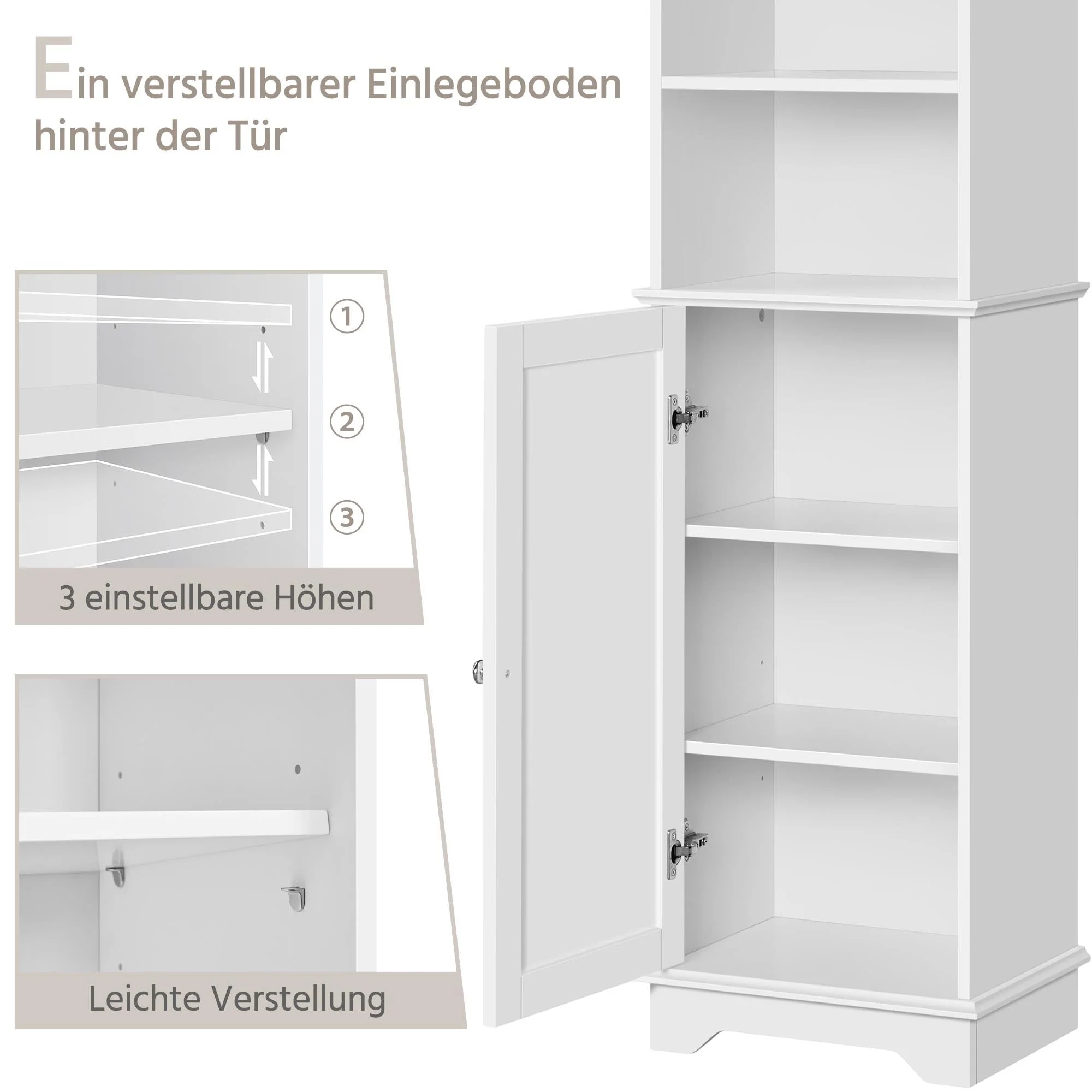 Yaheetech Badezimmerschrank Hochschrank Badschrank mit 3 Ablagefächer und 1 Tür Bodenschrank Badkommode Badregal mit verstellbarem Einlegeboden fürs Badezimmer Wohnzimmer Küche Flur, 40 x 30 x 153 cm - Image 8