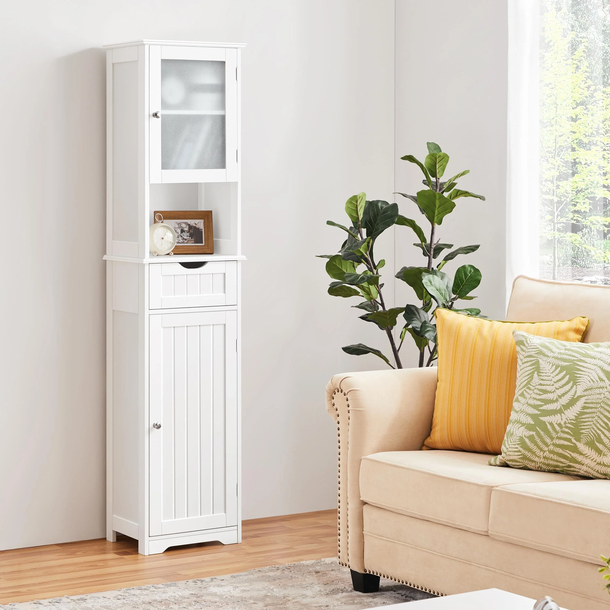 Yaheetech Badezimmerschrank Hochschrank Badschrank mit Schublade & 2 Türen und verstellbarem Einlegeboden Aufbewahrungsschrank Küchenschrank für Badezimmer/Wohnzimmer/Küche, 40 * 30 * 170 cm - Image 8