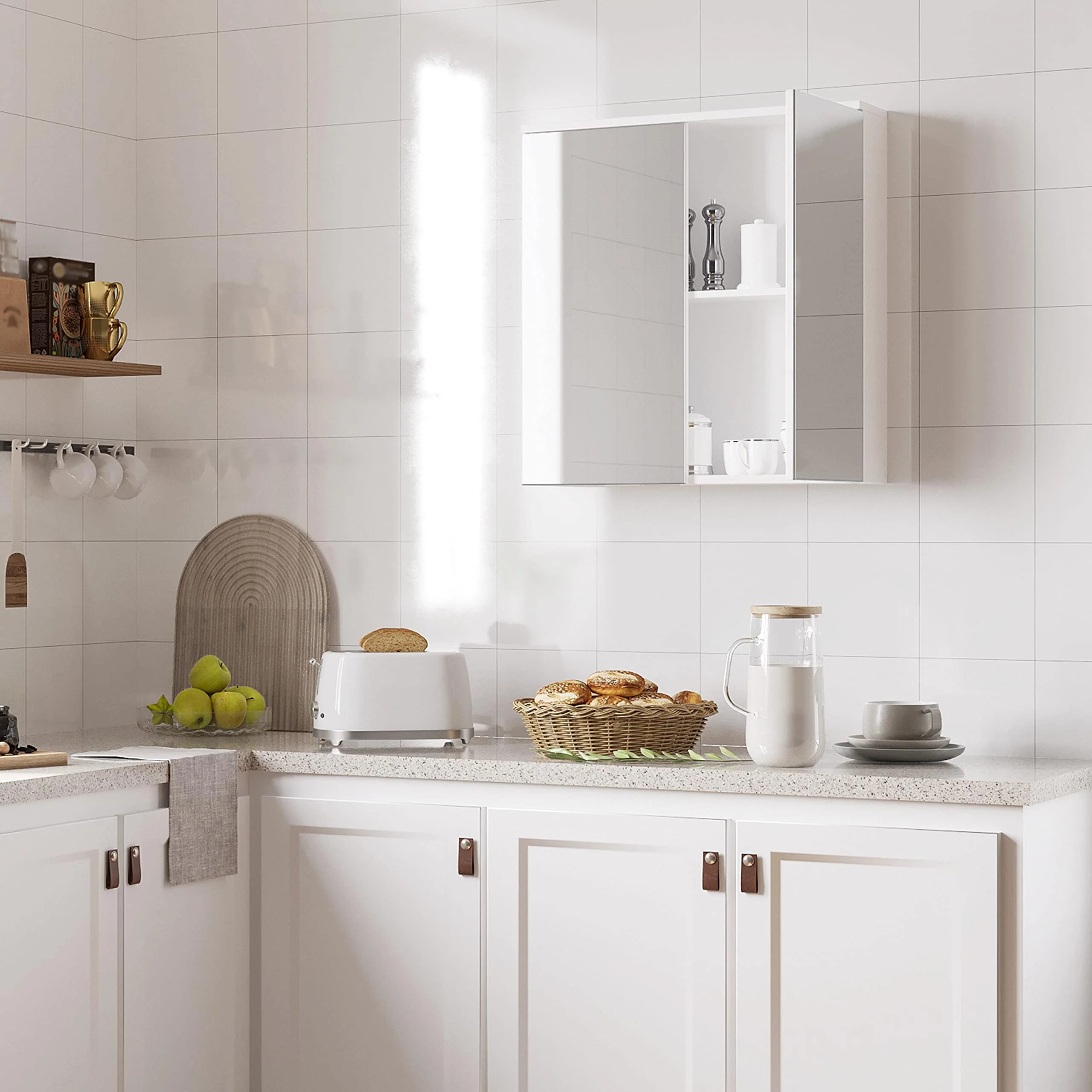 Yaheetech Badezimmerschrank mit 2 Spiegeltüren Hängeschrank Spiegelschrank fürs Bad 2-stufiger Badschrank höhenverstellbare Ablage - Image 2