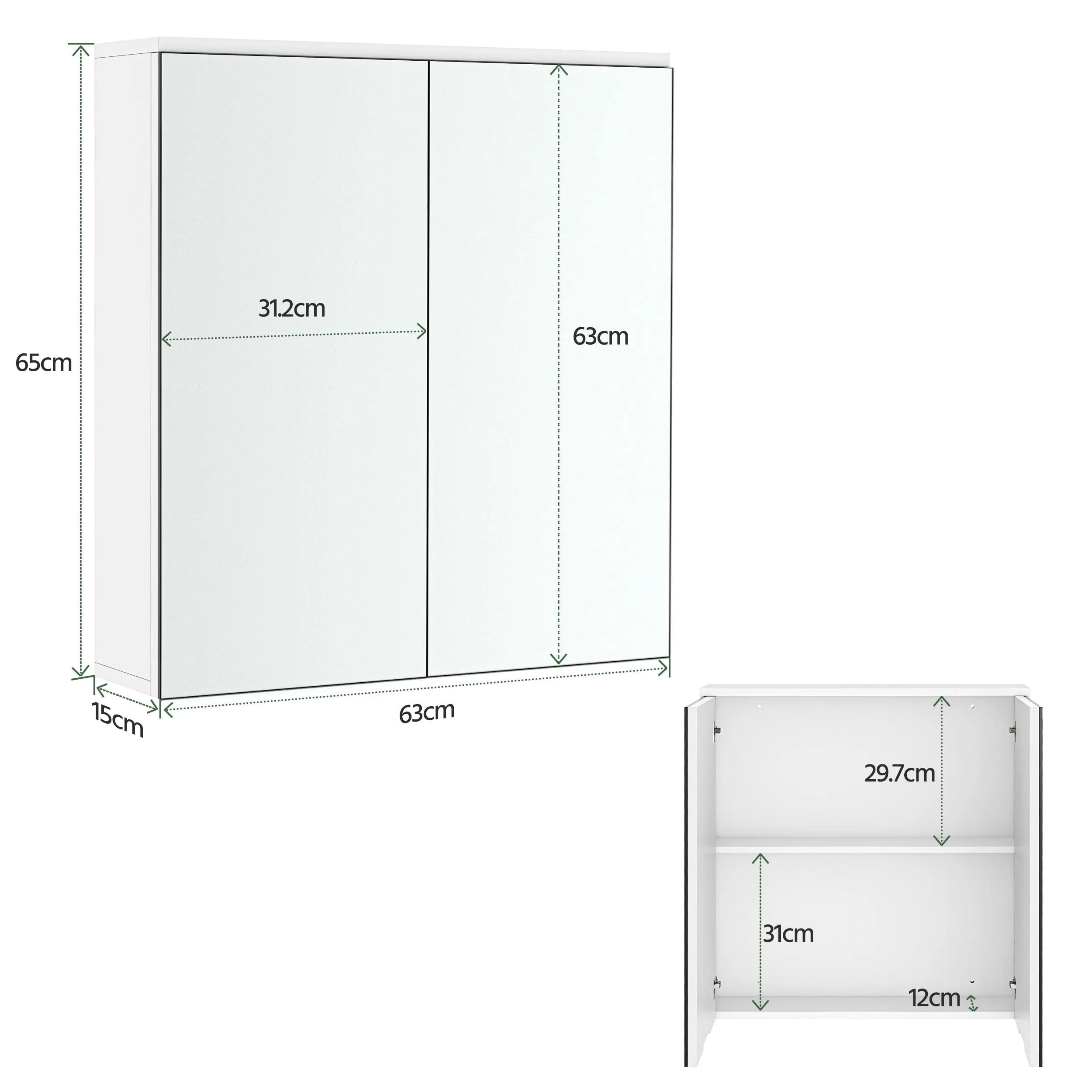 Yaheetech Badezimmerschrank mit 2 Spiegeltüren Hängeschrank Spiegelschrank fürs Bad 2-stufiger Badschrank höhenverstellbare Ablage - Image 6