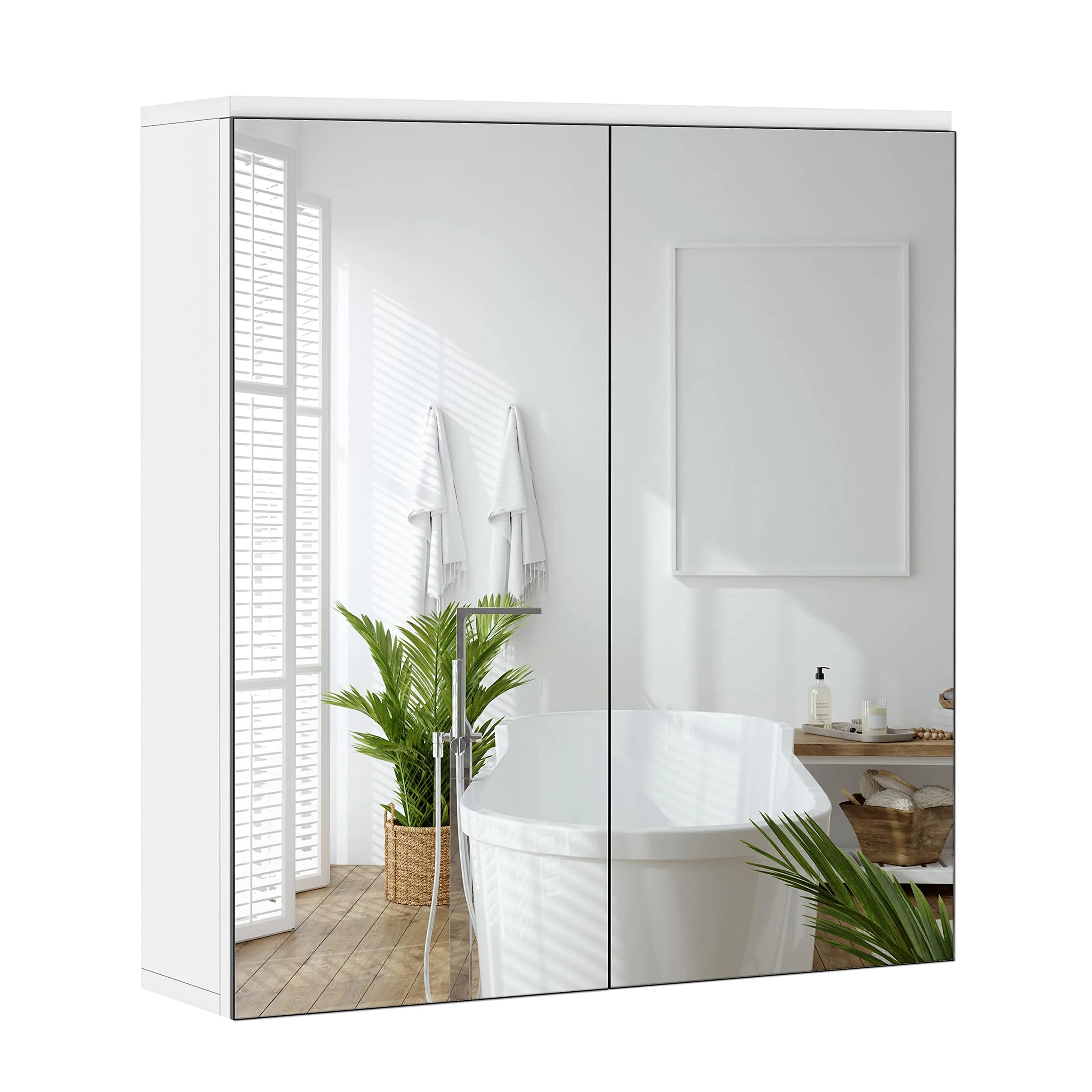 Yaheetech Badezimmerschrank mit 2 Spiegeltüren Hängeschrank Spiegelschrank fürs Bad 2-stufiger Badschrank höhenverstellbare Ablage - Image 7