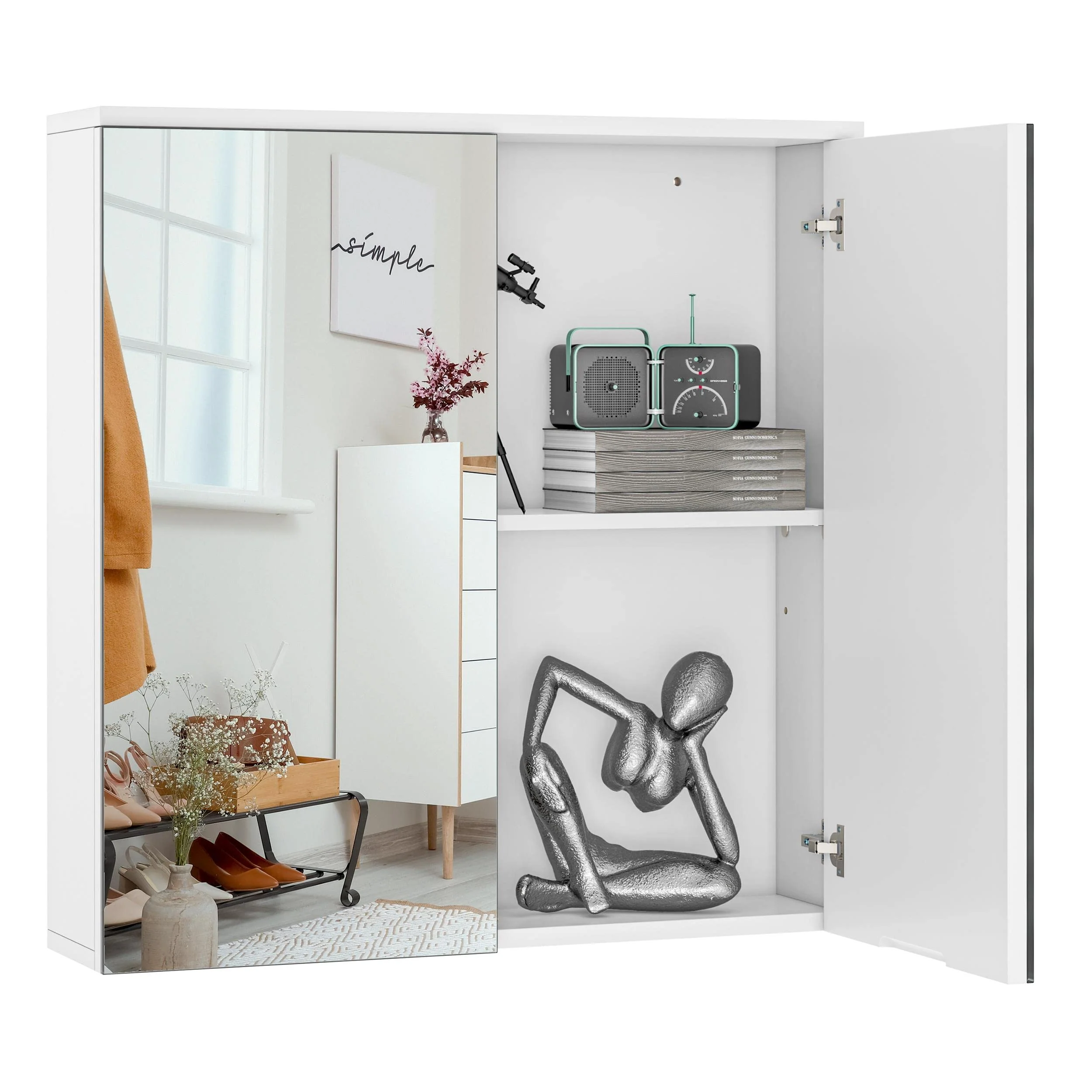 Yaheetech Badezimmerschrank mit 2 Spiegeltüren Hängeschrank Spiegelschrank fürs Bad 2-stufiger Badschrank höhenverstellbare Ablage - Image 9