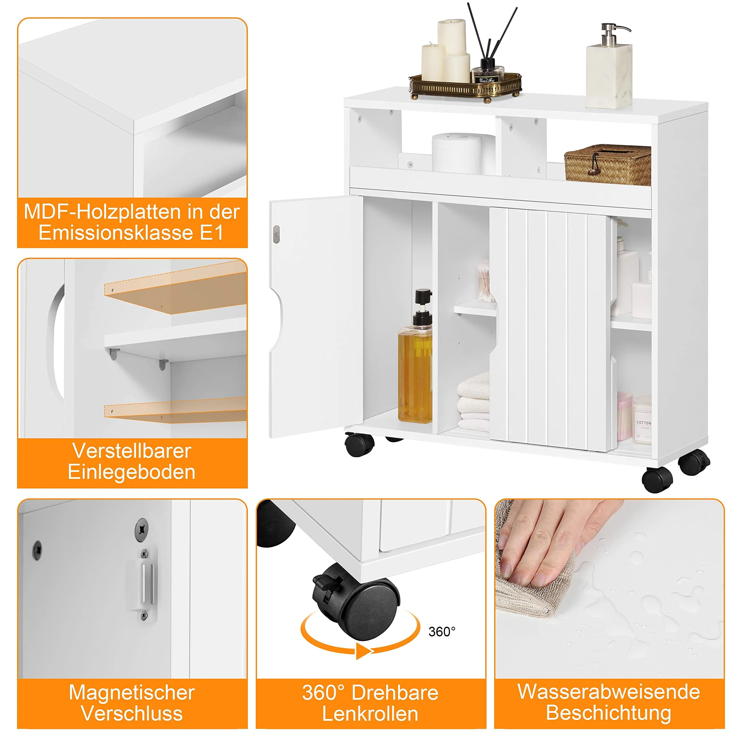 Yaheetech Badezimmerschrank Nischenschrank mit offener Ablage und Schiebetür Badrollwagen Badschrank Unterschrank für Bad Küche, 69,5 * 20 * 71,5 cm - Image 3