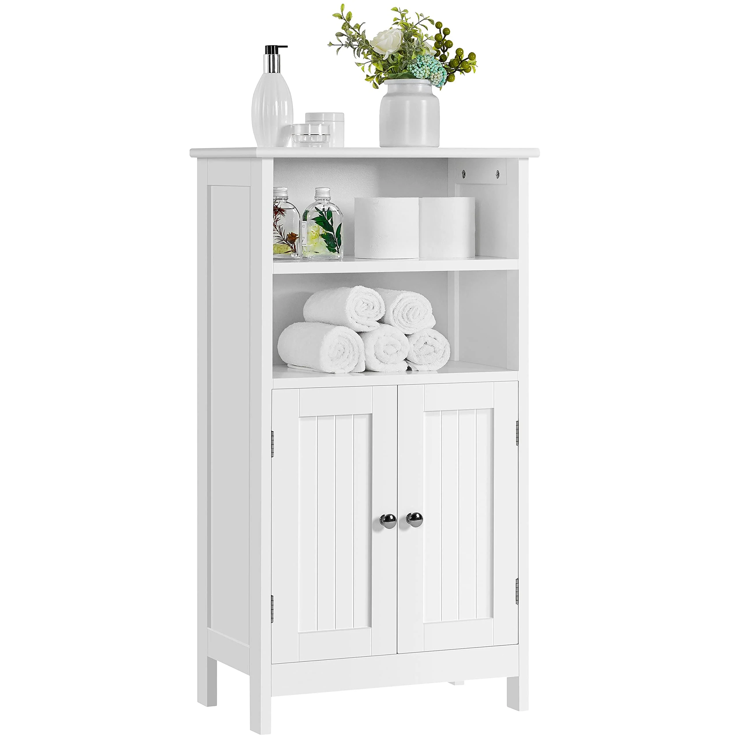Yaheetech Badezimmerschrank Unterschrank Badkommode Waschbeckenunterschrank mit Doppeltür & Einstellbarem Regal Weiß - Image 4