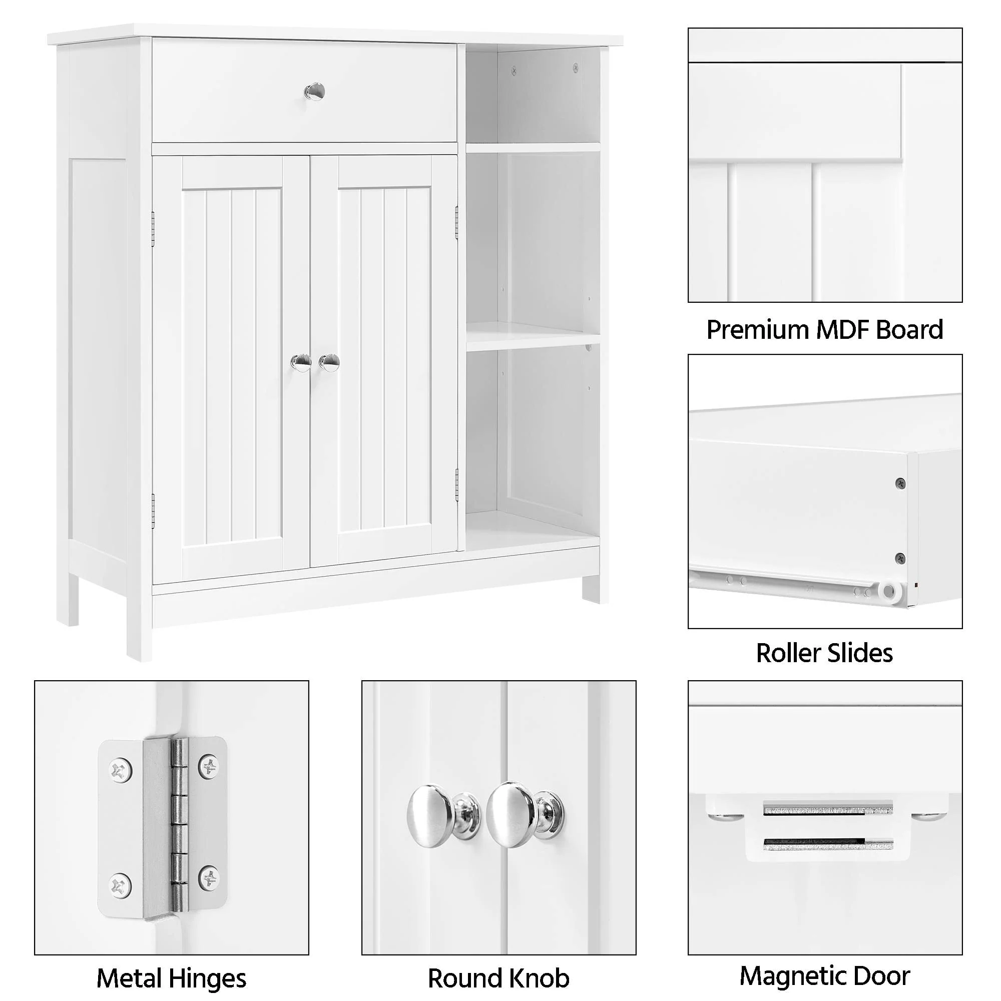 Yaheetech Badezimmerschrank Unterschrank mit Schubladen & Tür & verstellbare Einlegeböden Kommode fürs Badezimmer/Wohnzimmer/Küche/Flur 75 * 30 * 80cm - Image 4