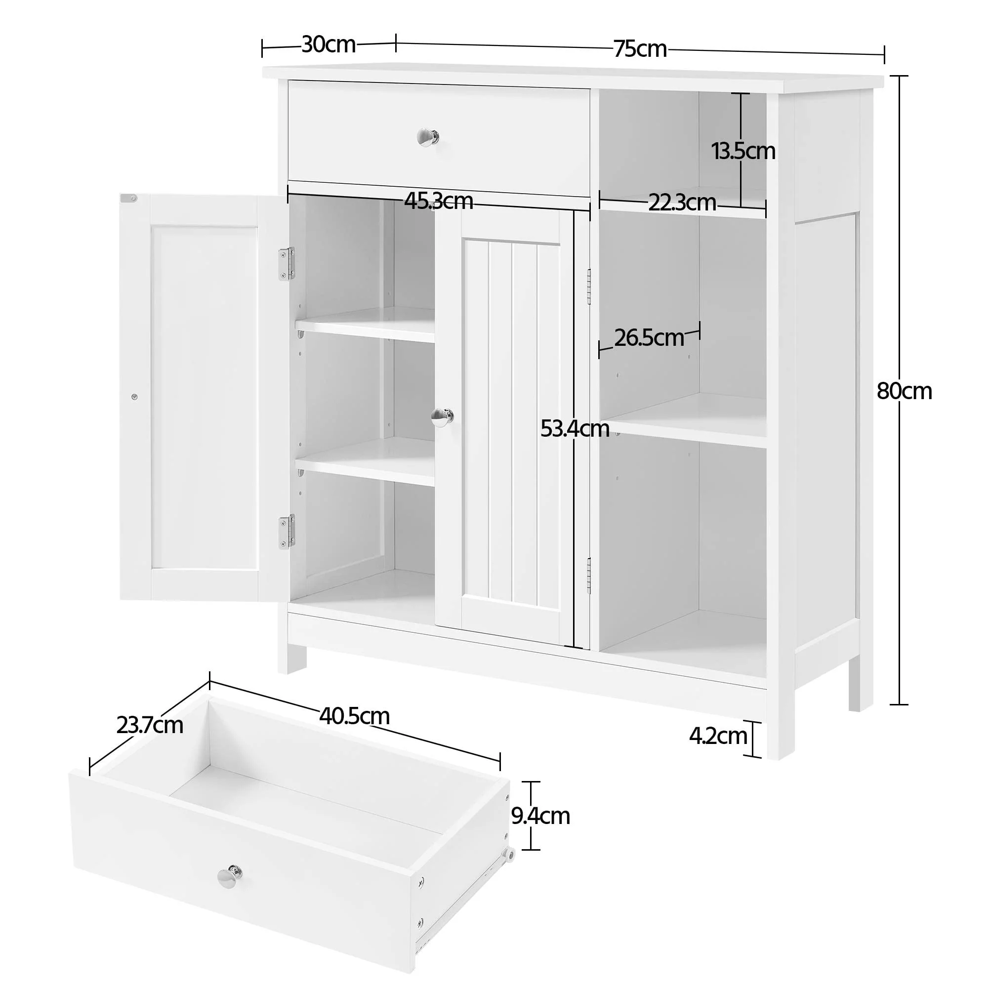 Yaheetech Badezimmerschrank Unterschrank mit Schubladen & Tür & verstellbare Einlegeböden Kommode fürs Badezimmer/Wohnzimmer/Küche/Flur 75 * 30 * 80cm - Image 6