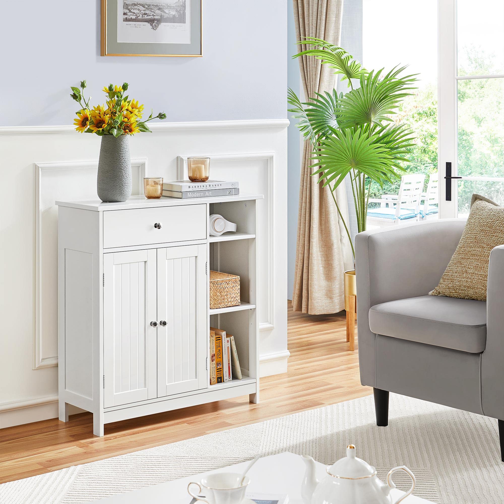 Yaheetech Badezimmerschrank Unterschrank mit Schubladen & Tür & verstellbare Einlegeböden Kommode fürs Badezimmer/Wohnzimmer/Küche/Flur 75 * 30 * 80cm - Image 8