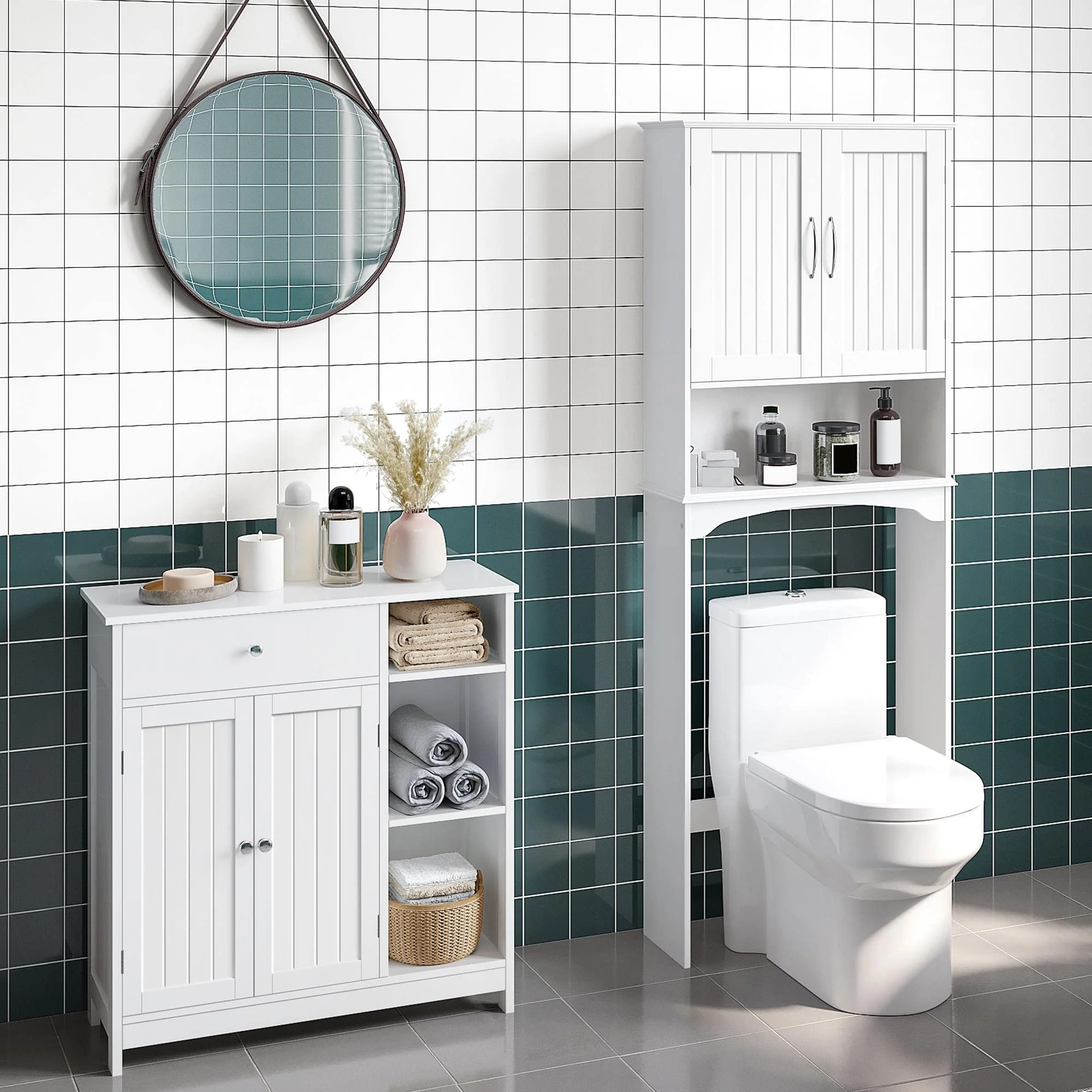 Yaheetech Badezimmerschrank Unterschrank mit Schubladen & Tür & verstellbare Einlegeböden Kommode fürs Badezimmer/Wohnzimmer/Küche/Flur 75 * 30 * 80cm - Image 9