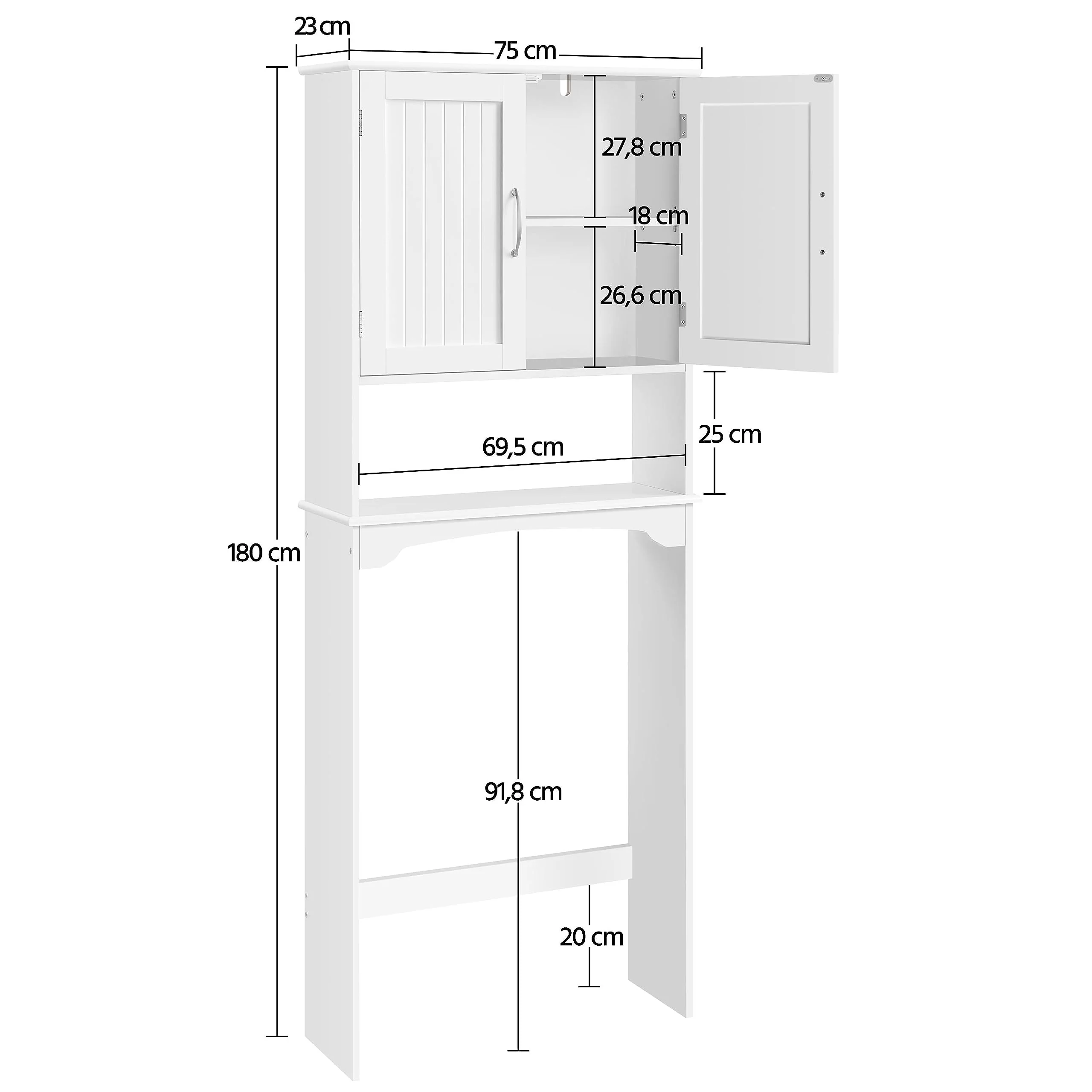 Yaheetech Badezimmerschrank Waschmaschinenschrank Überbauschrank Hochschrank mit verstellbarem Einlegeboden Badregal über WC und Waschmaschine Toilettenschrank 180 cm Höhe - Image 5