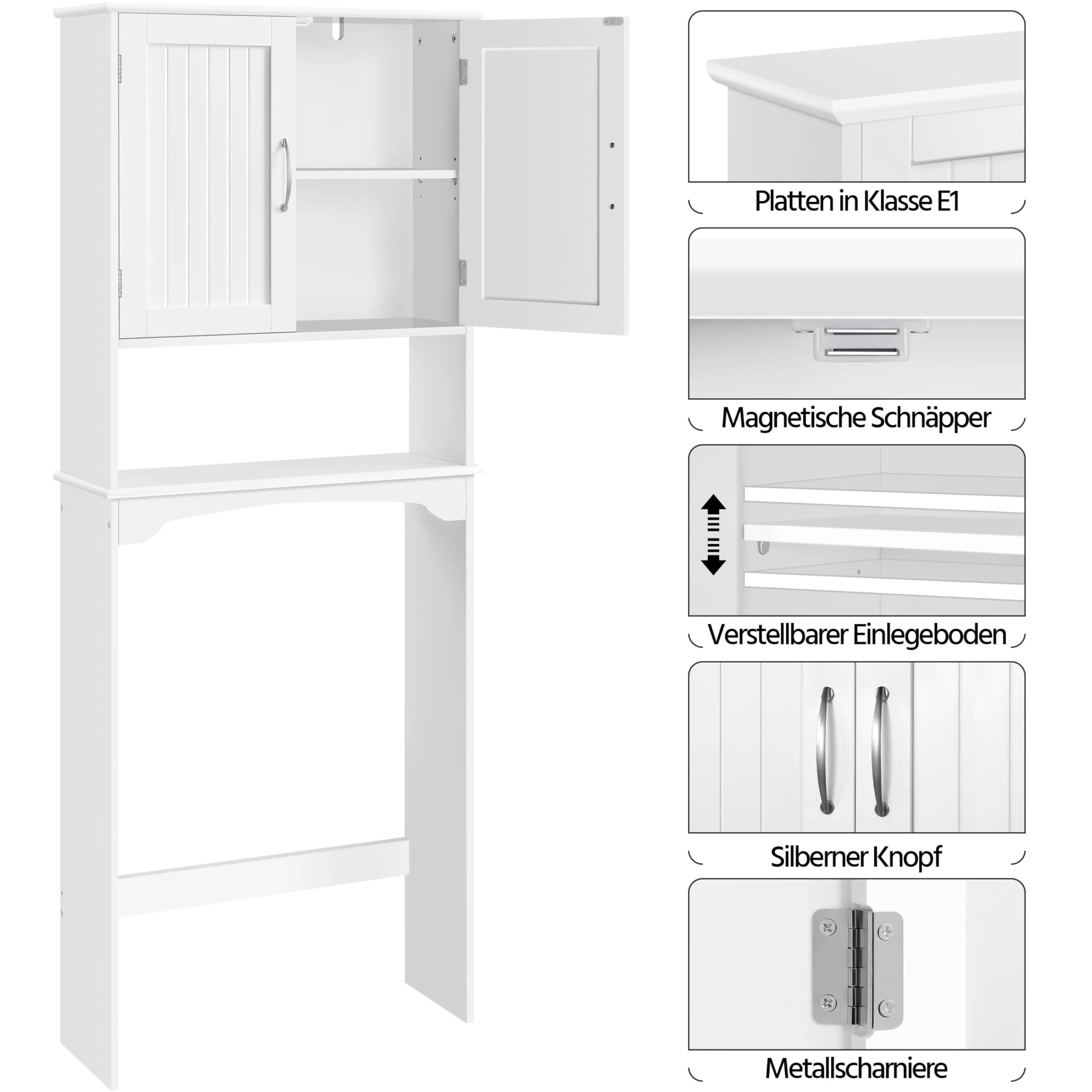 Yaheetech Badezimmerschrank Waschmaschinenschrank Überbauschrank Hochschrank mit verstellbarem Einlegeboden Badregal über WC und Waschmaschine Toilettenschrank 180 cm Höhe - Image 7