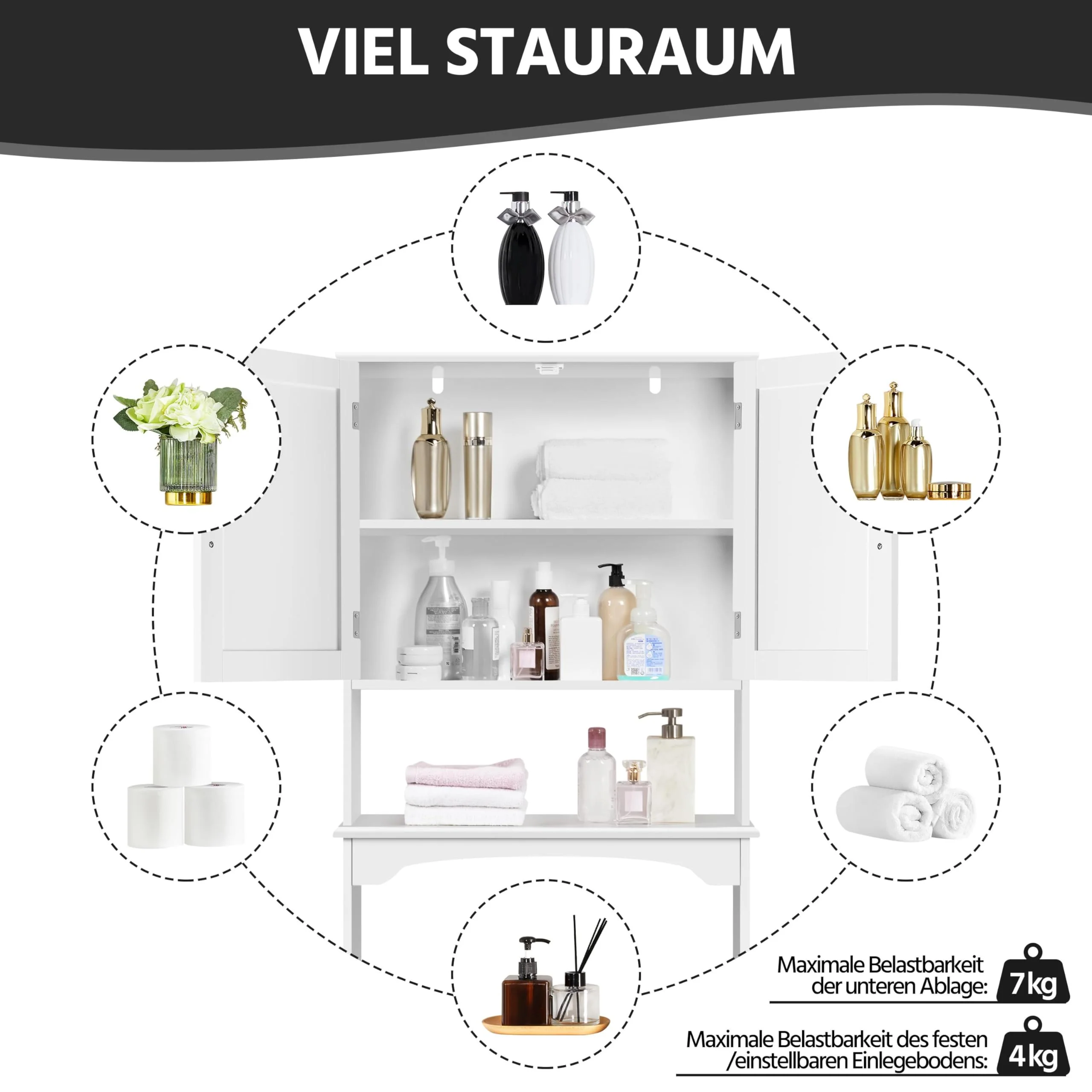 Yaheetech Badezimmerschrank Waschmaschinenschrank Überbauschrank Hochschrank mit verstellbarem Einlegeboden Badregal über WC und Waschmaschine Toilettenschrank 180 cm Höhe - Image 8