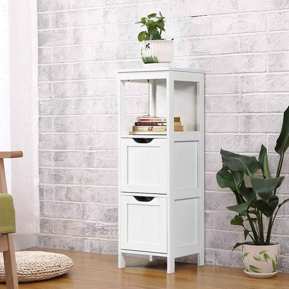 Yaheetech Badschrank, Badkommode, lackiertes Badregal weiß, Badezimmer Schrank mit abnehmbaren Schubladen, Nachtkommode, Eckkommode, 30x30x89cm LBH - Image 2