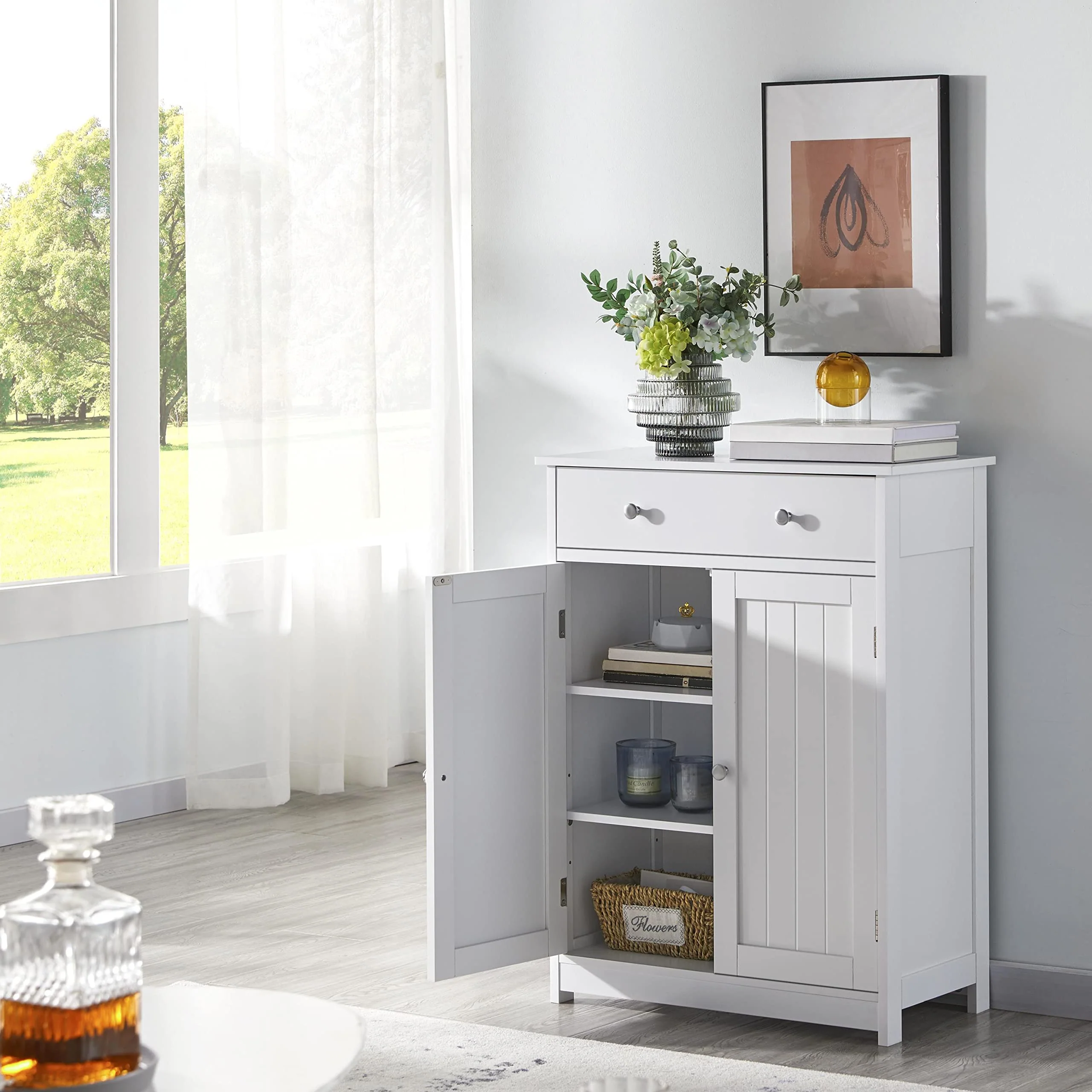 Yaheetech Badschrank Küchenschrank Kommode Aufbewahrungsschrank mit Schublade und Doppeltür Badezimmer 60 x 30 x 80 cm LBH Weiß - Image 3
