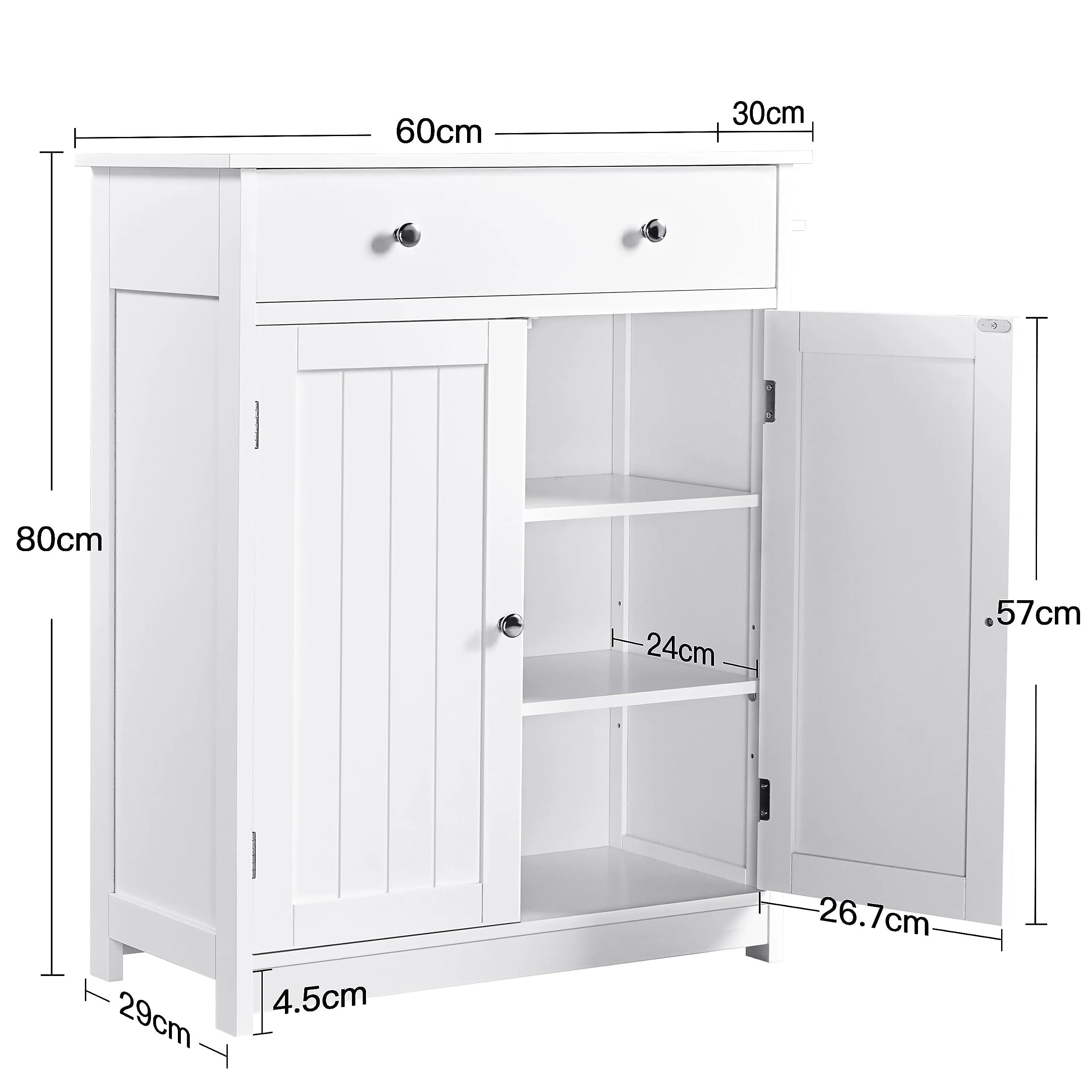 Yaheetech Badschrank Küchenschrank Kommode Aufbewahrungsschrank mit Schublade und Doppeltür Badezimmer 60 x 30 x 80 cm LBH Weiß - Image 7