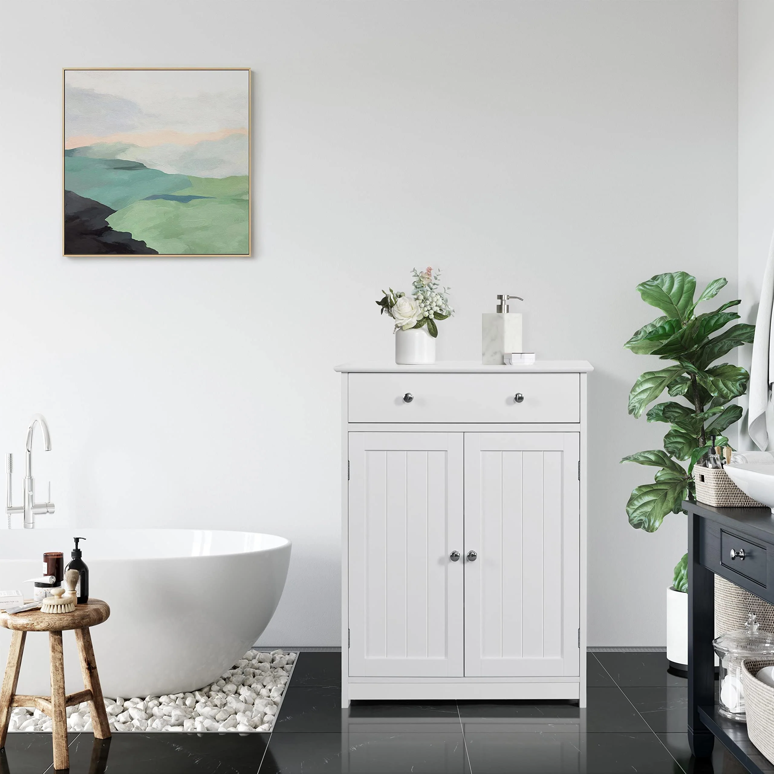 Yaheetech Badschrank Küchenschrank Kommode Aufbewahrungsschrank mit Schublade und Doppeltür Badezimmer 60 x 30 x 80 cm LBH Weiß - Image 9