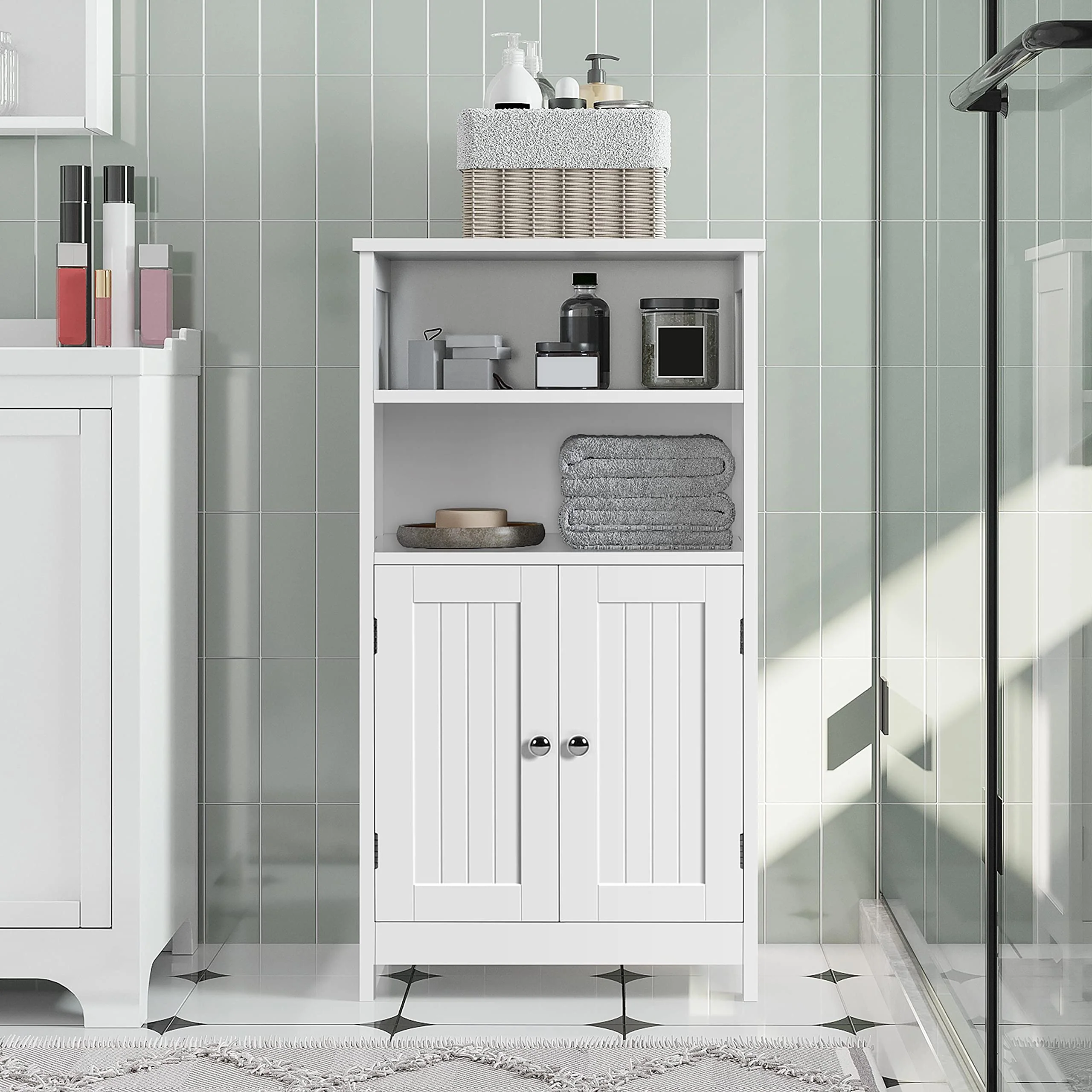 Yaheetech Badschrank Küchenschrank mit Doppeltür & Einstellbarem Regal Badkommode Sideboard Badezimmer/Wohnzimmer/Flur Weiß 50 * 30 * 92.5cm - Image 6