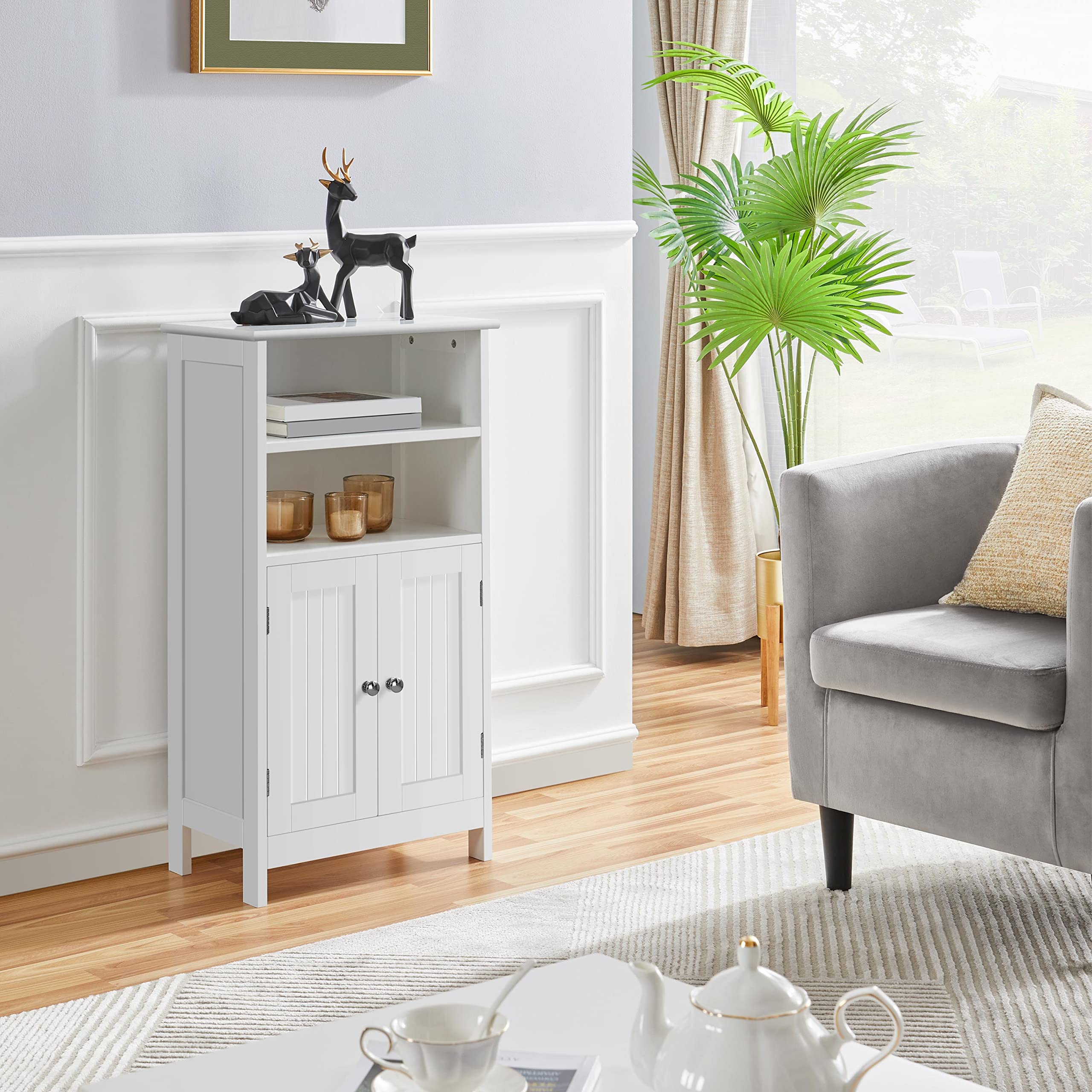 Yaheetech Badschrank Küchenschrank mit Doppeltür & Einstellbarem Regal Badkommode Sideboard Badezimmer/Wohnzimmer/Flur Weiß 50 * 30 * 92.5cm - Image 8