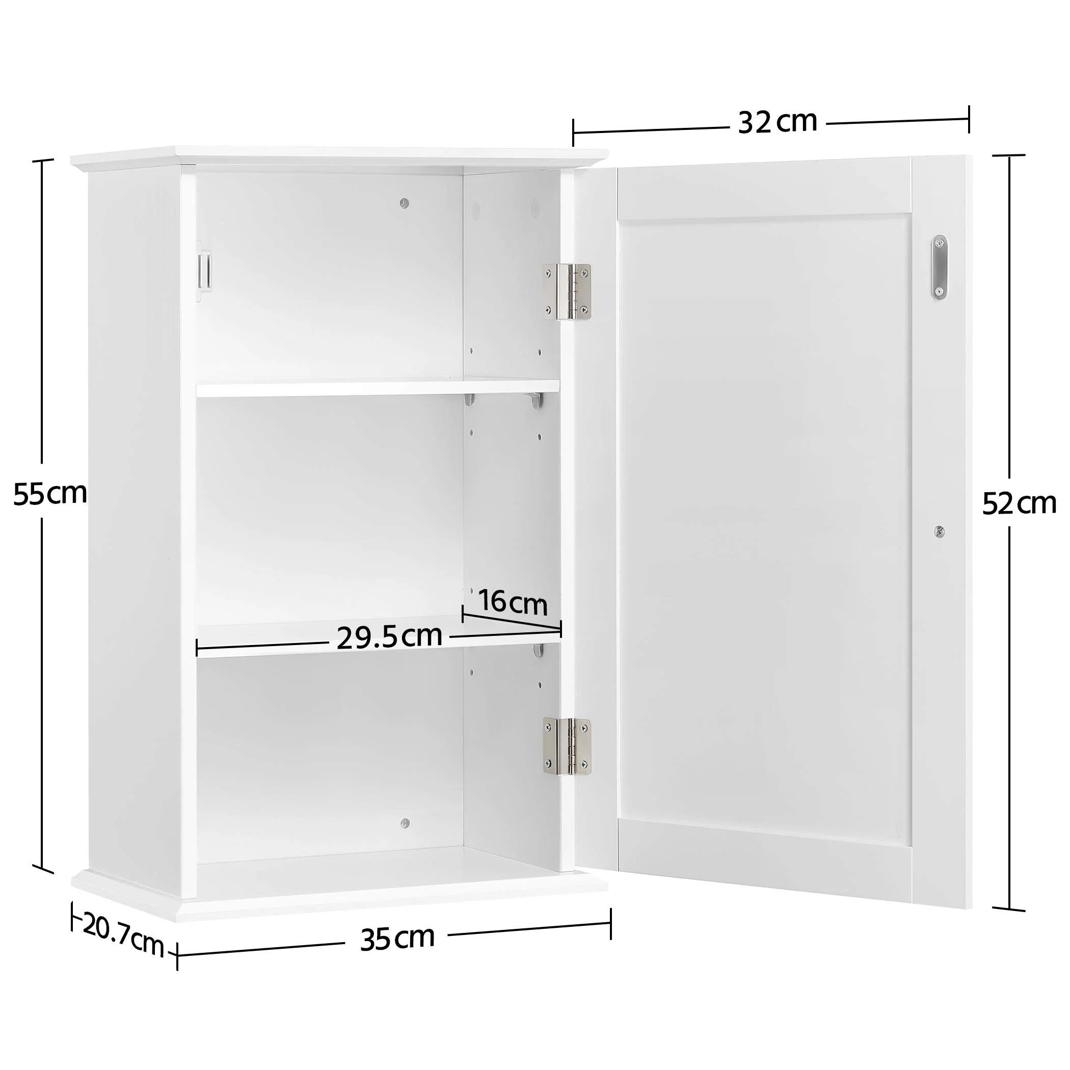 Yaheetech Hängeschrank, Wandschrank mit Einer Tür, Badschrank, Küchenschrank, Medizinschrank in Weiß, 35 x 21 x 55 cm - Image 7