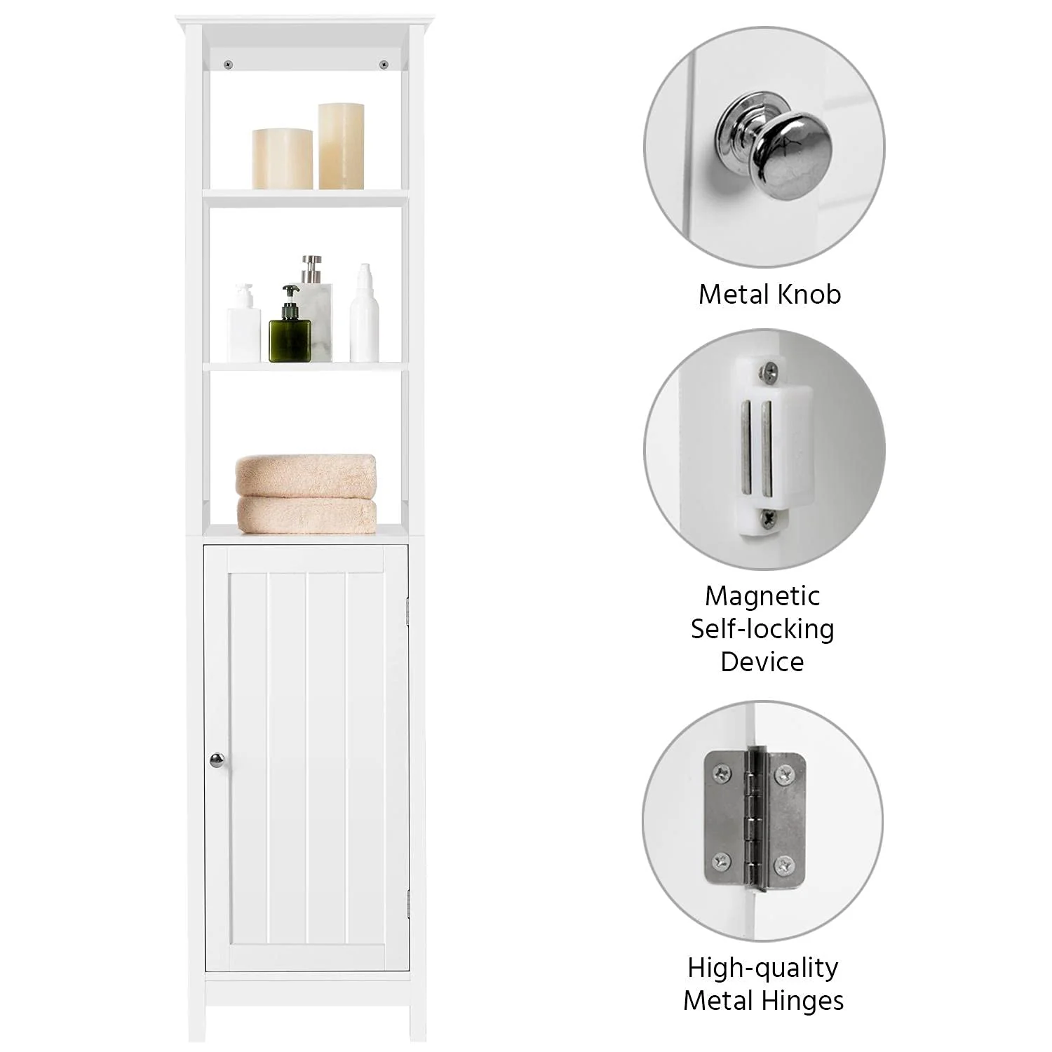 Yaheetech Hochschrank, Badezimmerschrank, Standregal, Badregal, mit 3 offenen Fächern & verstellbarem Einlegeboden, für Badezimmer, Wohnzimmer, Küche, 40 * 32 * 160, Weiß - Image 9