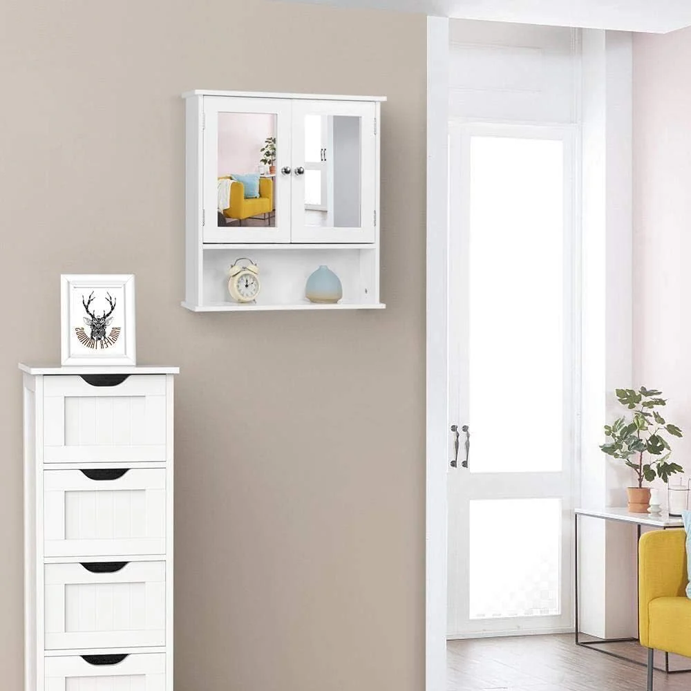 Yaheetech Spiegelschrank, Badschrank, Hängeschrank mit Spiegeltür, Badezimmerspiegel mit Ablagen, 56cmx13cmx58cm, Weiß - Image 5
