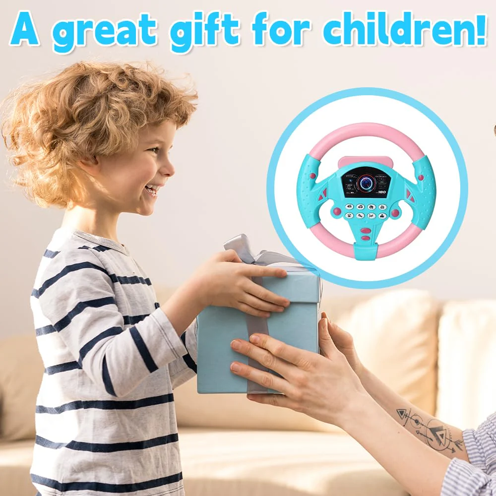 YANGUN Lenkrad Kinder Spielzeug, Simulierter Tragbarer Fahrregler mit 360° Rotation, Interaktives Lenkrad Lernspielzeug mit Lichtern und Geräuschen,Simulation im Auto,Geschenk für Kleinkinder Kinder - Image 2