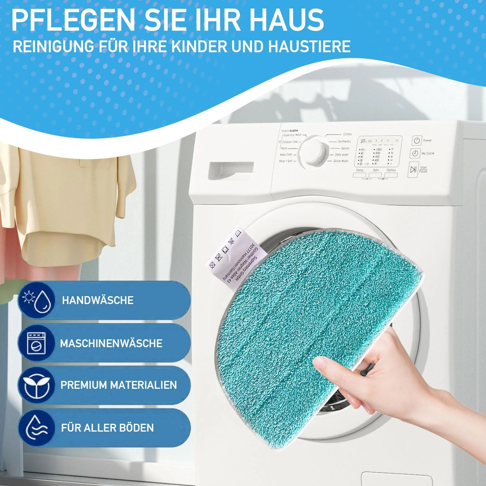 YANGYUQI 6er Set Ersatzpads Kompatibel mit Leifheit Dampfreiniger CleanTenso Power 2.0, Mikrofaser Wischbezug mit Klettunterseite und Fußgurt Treten, Porentiefe Reinigung Ersatztücher für Alle Böden - Image 2