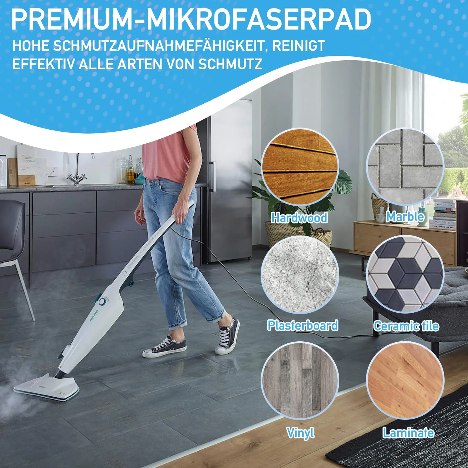 YANGYUQI 6er Set Ersatzpads Kompatibel mit Leifheit Dampfreiniger CleanTenso Power 2.0, Mikrofaser Wischbezug mit Klettunterseite und Fußgurt Treten, Porentiefe Reinigung Ersatztücher für Alle Böden - Image 3