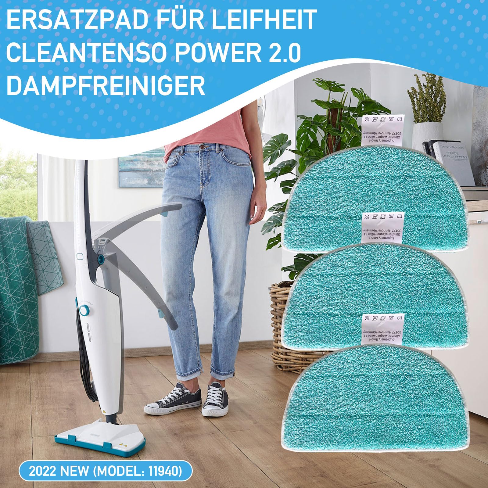 YANGYUQI 6er Set Ersatzpads Kompatibel mit Leifheit Dampfreiniger CleanTenso Power 2.0, Mikrofaser Wischbezug mit Klettunterseite und Fußgurt Treten, Porentiefe Reinigung Ersatztücher für Alle Böden - Image 5
