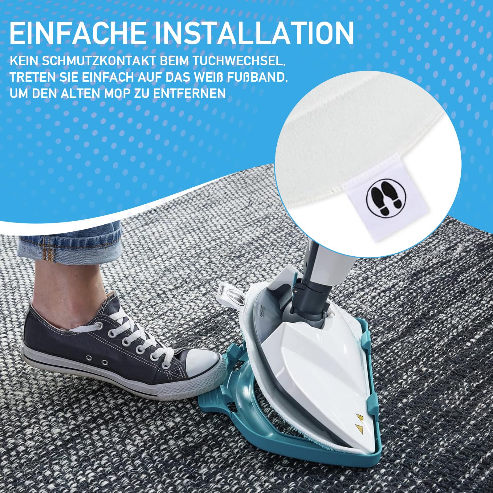 YANGYUQI 6er Set Ersatzpads Kompatibel mit Leifheit Dampfreiniger CleanTenso Power 2.0, Mikrofaser Wischbezug mit Klettunterseite und Fußgurt Treten, Porentiefe Reinigung Ersatztücher für Alle Böden - Image 7
