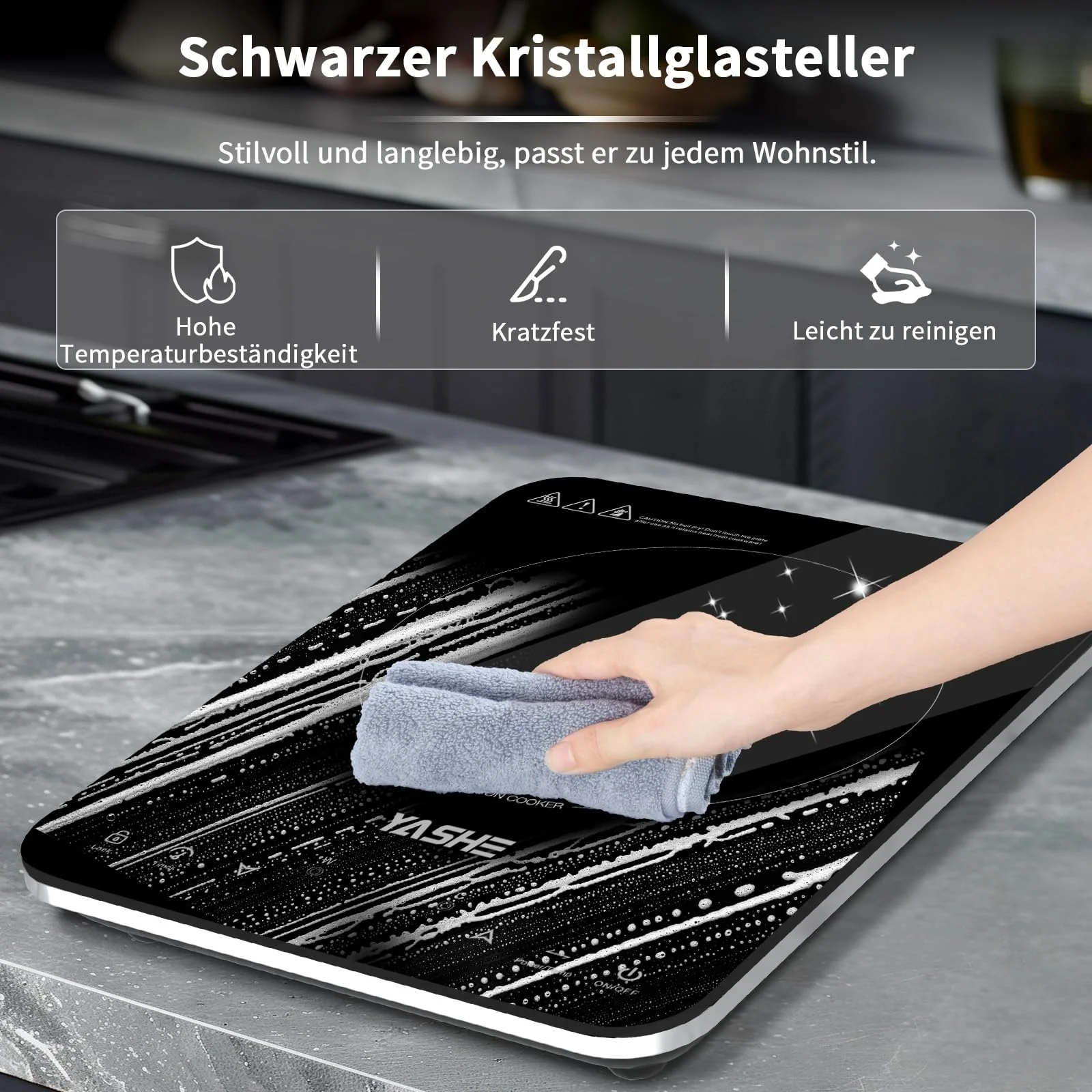 YASHE Induktionskochfeld – Einzel Induktionskochplatte, 10-Leistungseinstellung und 10-Temperaturstufen, 2000W Induktionskochfeld 1 Platte, 4-Stunden-Timer, Sicherheitsschloss, Mobil - Image 3
