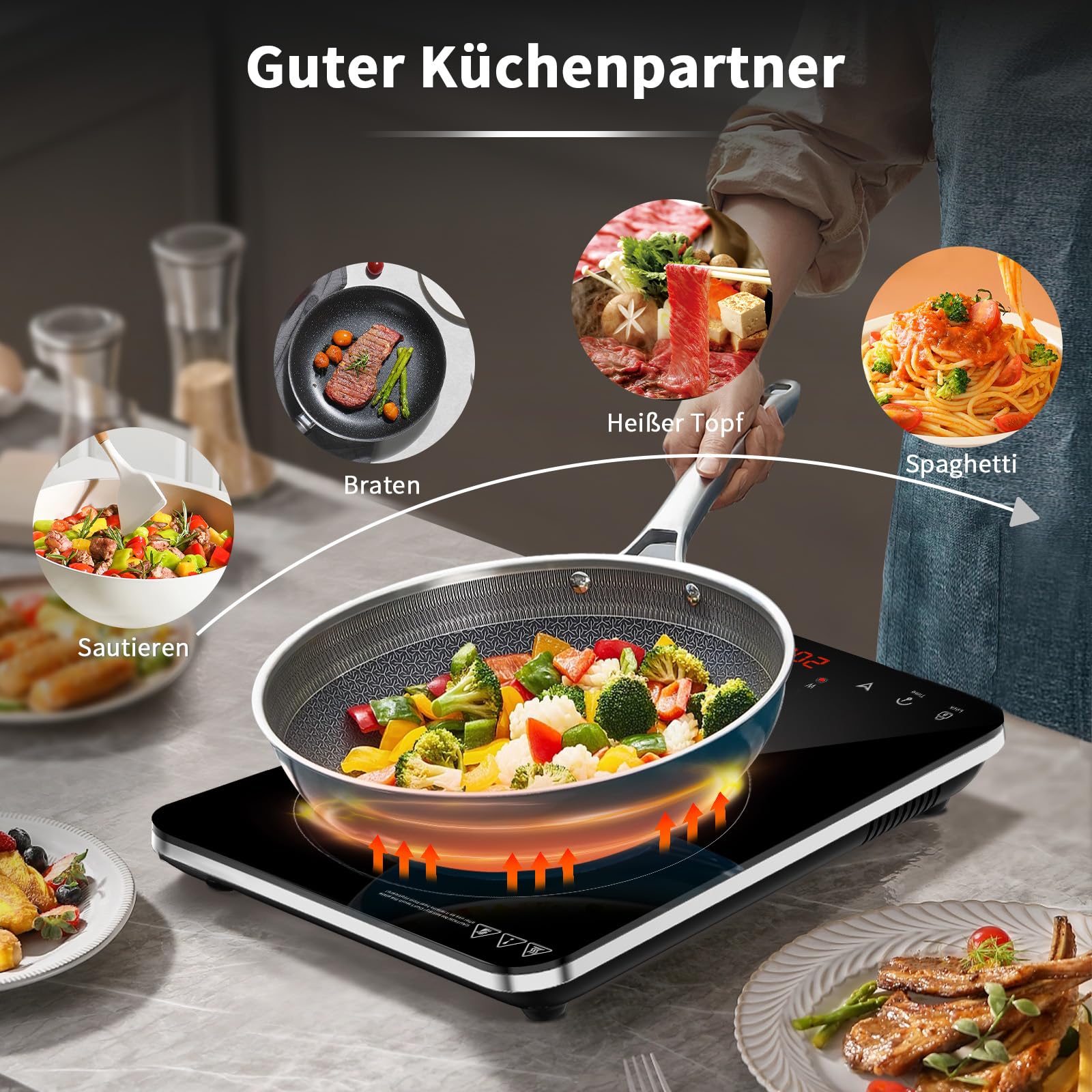 YASHE Induktionskochfeld – Einzel Induktionskochplatte, 10-Leistungseinstellung und 10-Temperaturstufen, 2000W Induktionskochfeld 1 Platte, 4-Stunden-Timer, Sicherheitsschloss, Mobil - Image 8