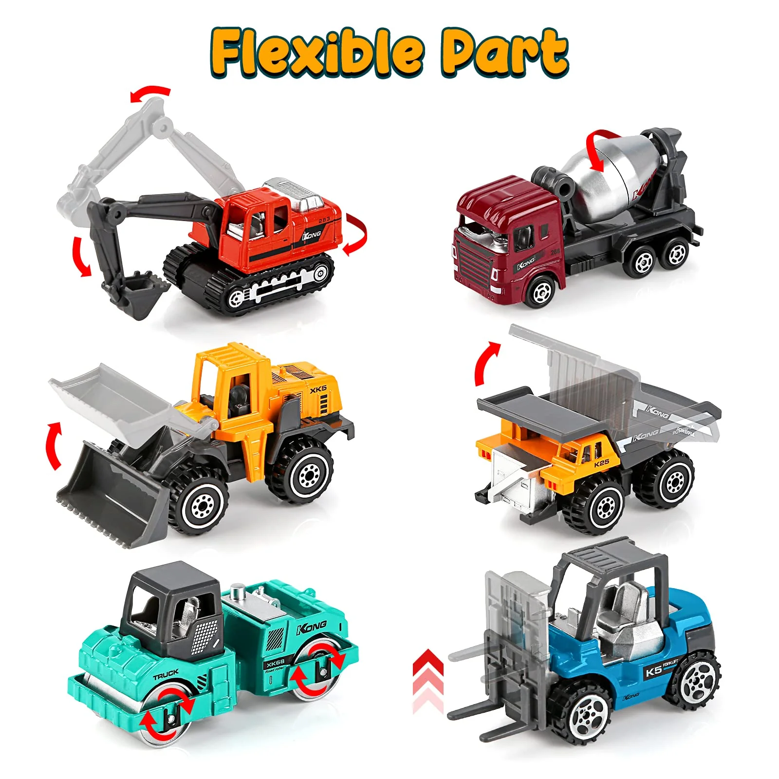 YIMORE Mini Lastwagen Autos für Jungs Bunt Baufahrzeuge Spielzeug Geschenkset für Kinder ab 3 Jahren (6 pcs) - Image 2