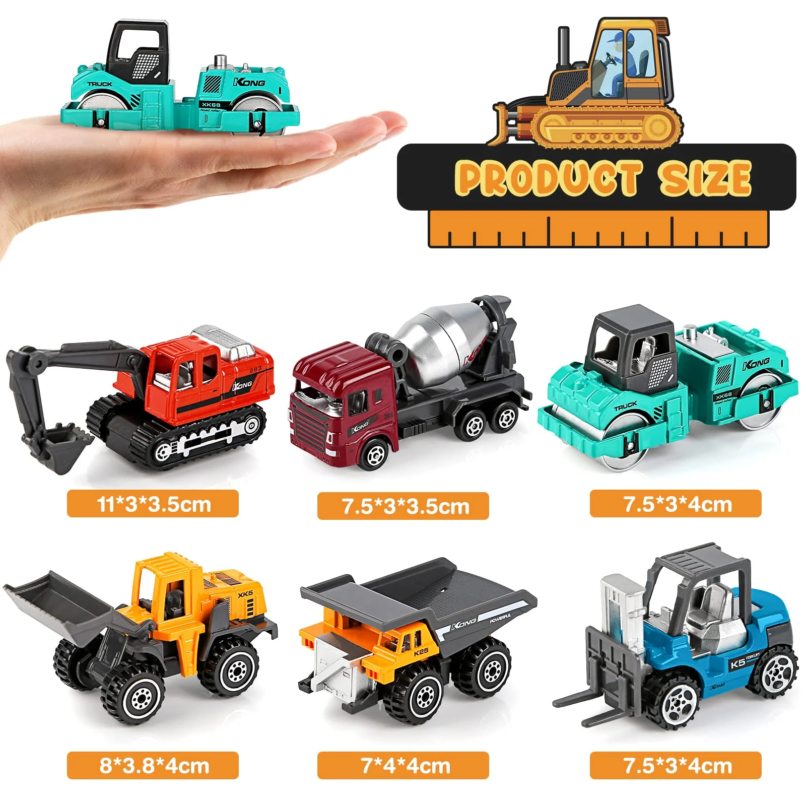 YIMORE Mini Lastwagen Autos für Jungs Bunt Baufahrzeuge Spielzeug Geschenkset für Kinder ab 3 Jahren (6 pcs) - Image 4