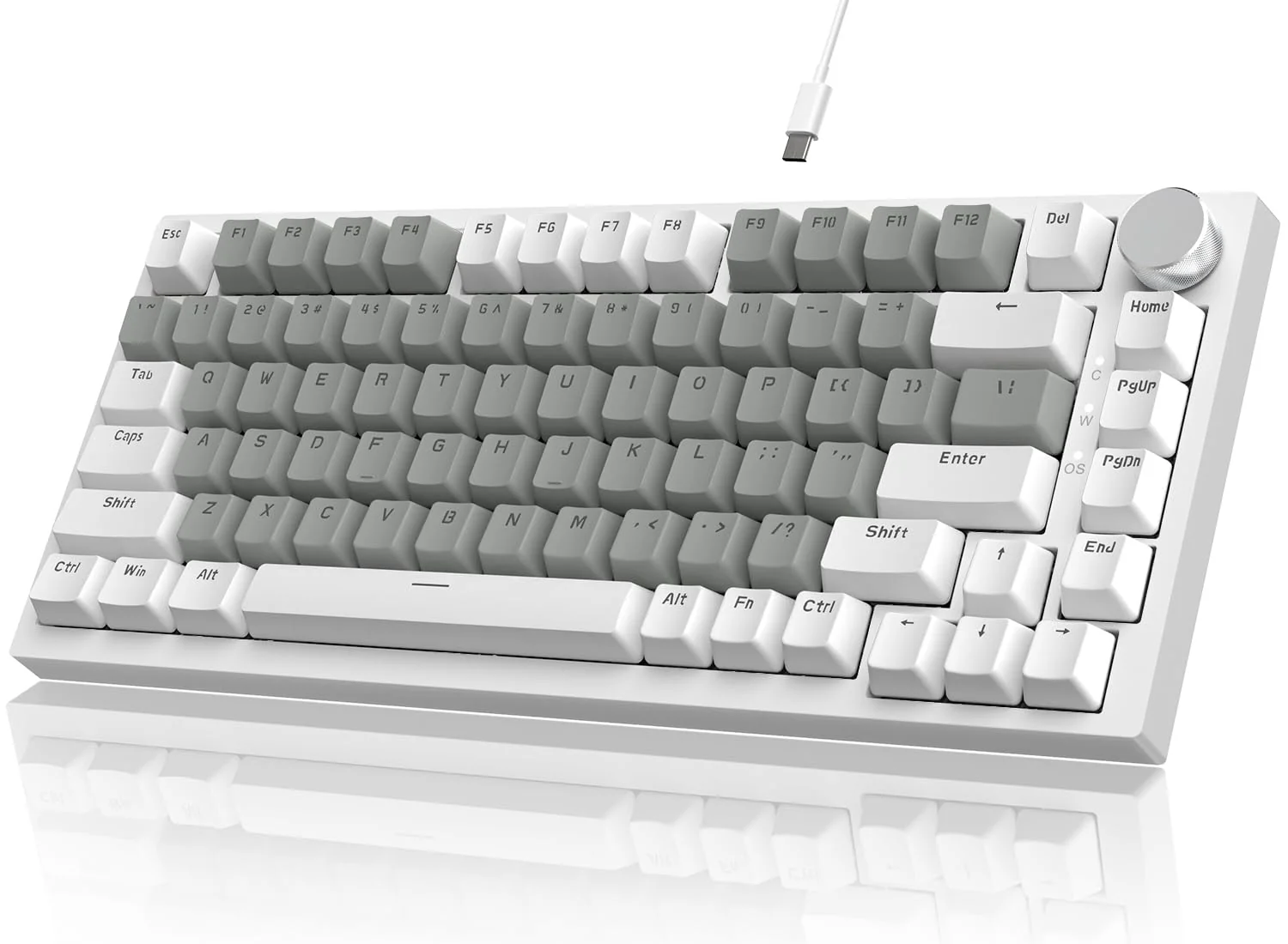 YINDIAO Ajazz AK820 Mechanische Tastatur mit Knopf,75% ANSI-Layout,81 Tasten,Kabelgebundene Gaming-Tastatur,Verbesserte Dichtungsmontage,Hot-Swap Roter Schalter,Eisweißes Licht,für PC,MAC (Weiß&Grau) - Image 6