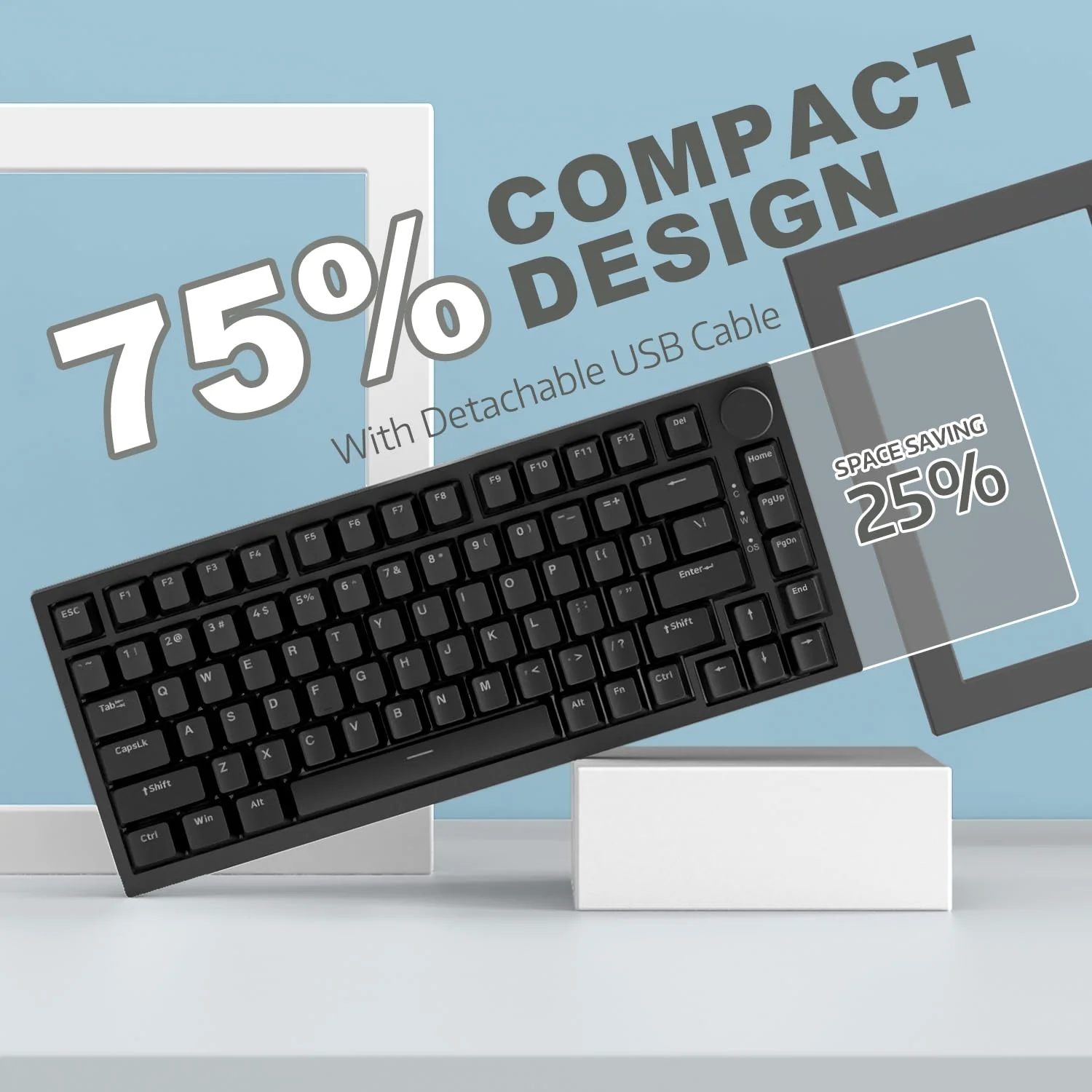 YINDIAO Ajazz AK820 Mechanische Tastatur mit Knopf,75% ANSI-Layout, 81 Tasten,Kabelgebundene Gaming-Tastatur,Verbesserte Dichtungsmontage,Roter Hot-Swap-Schalter,Eisweißes Licht,für PC,MAC (Schwarz) - Image 6