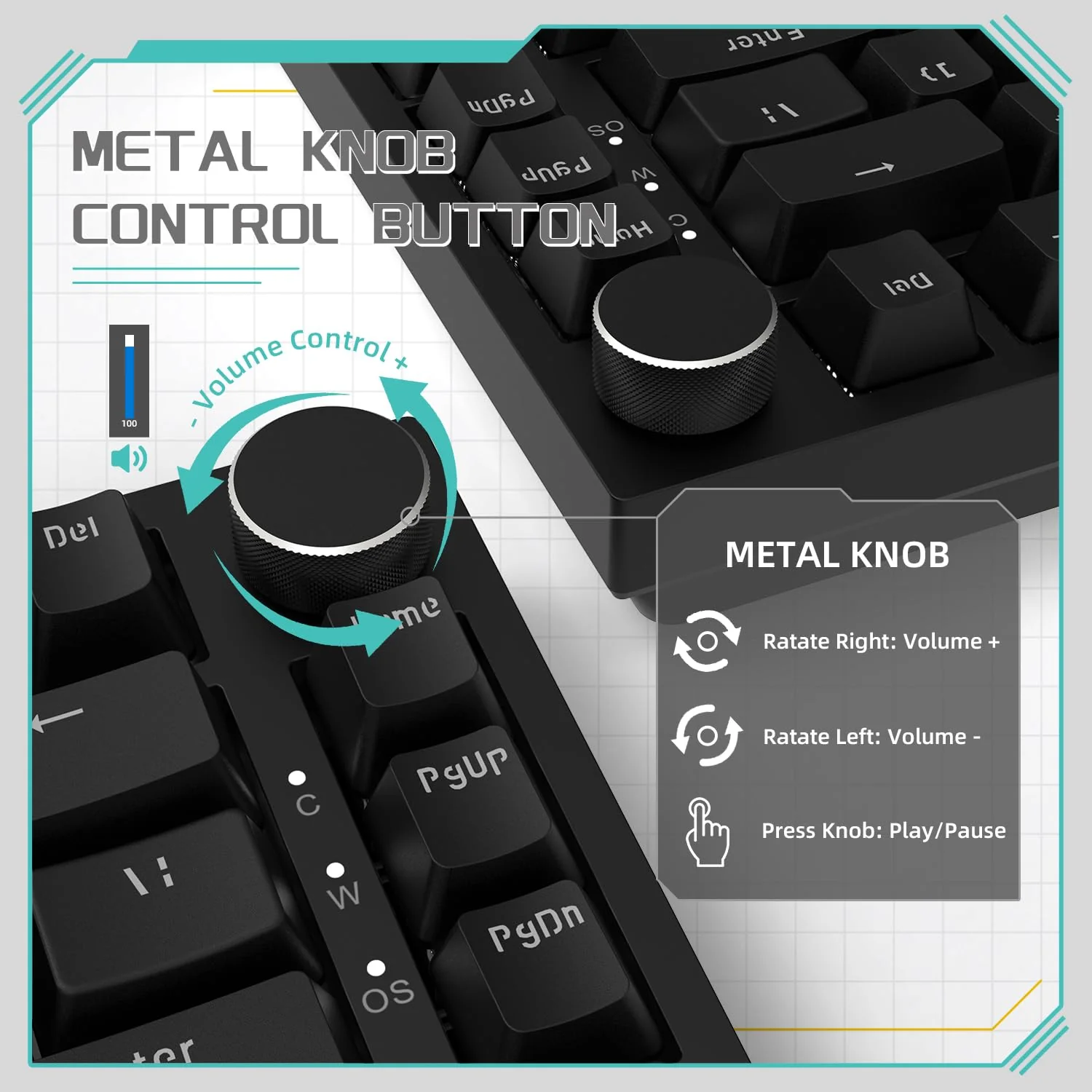 YINDIAO Ajazz AK820 Mechanische Tastatur mit Knopf,75% ANSI-Layout, 81 Tasten,Kabelgebundene Gaming-Tastatur,Verbesserte Dichtungsmontage,Roter Hot-Swap-Schalter,Eisweißes Licht,für PC,MAC (Schwarz) - Image 7
