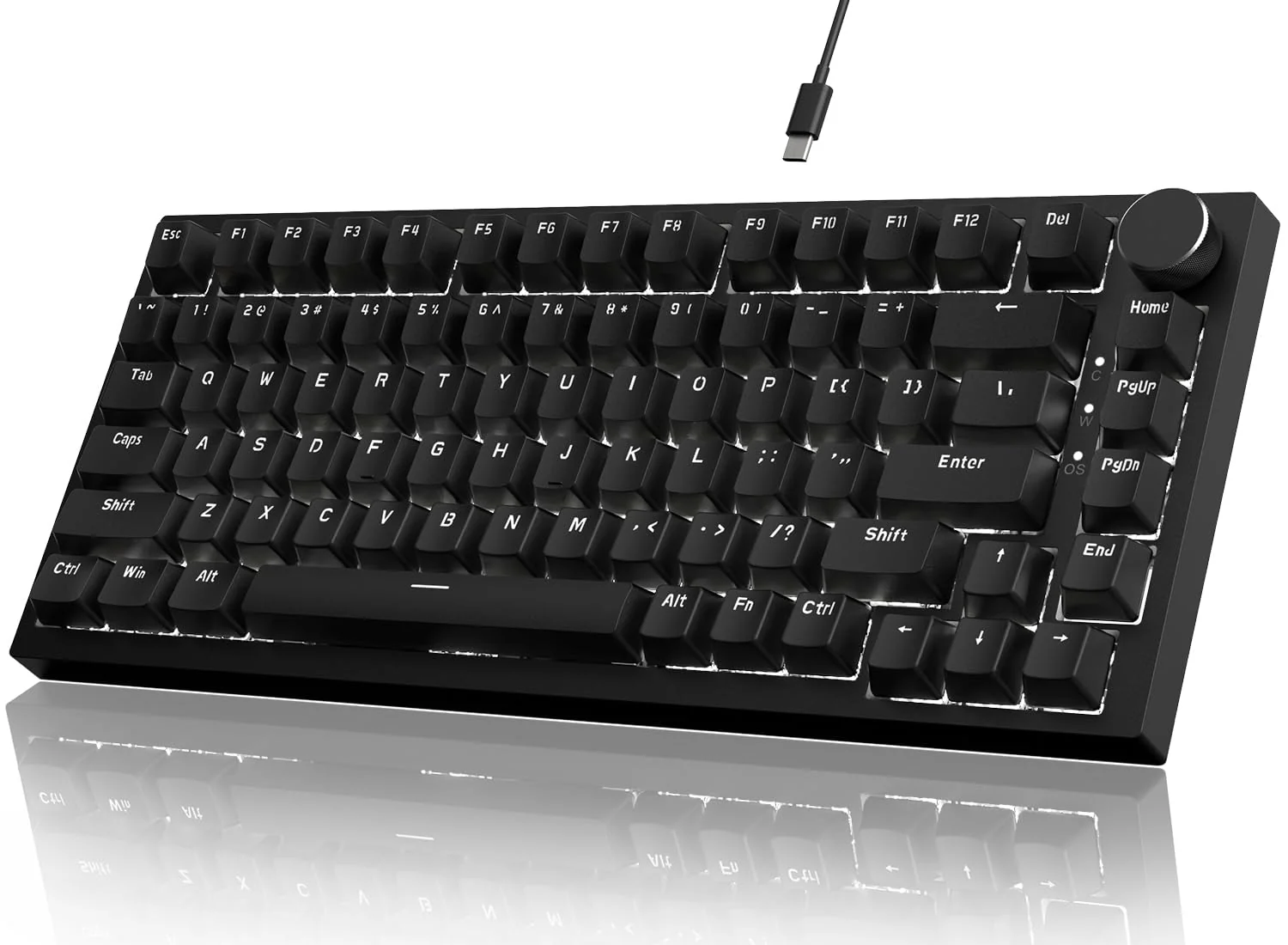YINDIAO Ajazz AK820 Mechanische Tastatur mit Knopf,75% ANSI-Layout, 81 Tasten,Kabelgebundene Gaming-Tastatur,Verbesserte Dichtungsmontage,Roter Hot-Swap-Schalter,Eisweißes Licht,für PC,MAC (Schwarz) - Image 9