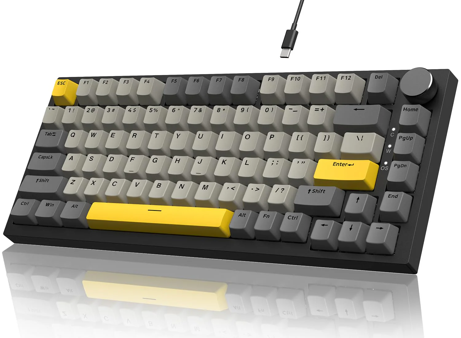 YINDIAO Ajazz AK820 Mechanische Tastatur mit Knopf,75% ANSI-Layout,82 Tasten,Kabelgebundene Gaming-Tastatur,Verbesserte Dichtungsmontage,Hot Swappable,Linearer Schalter,RGB-Licht,für PC,MAC (Grau) - Image 7