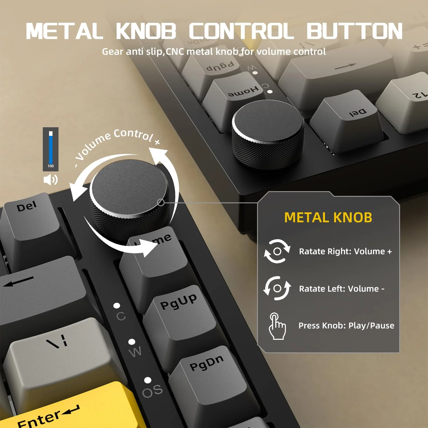 YINDIAO Ajazz AK820 Mechanische Tastatur mit Knopf,75% ANSI-Layout,82 Tasten,Kabelgebundene Gaming-Tastatur,Verbesserte Dichtungsmontage,Hot Swappable,Linearer Schalter,RGB-Licht,für PC,MAC (Grau) - Image 8