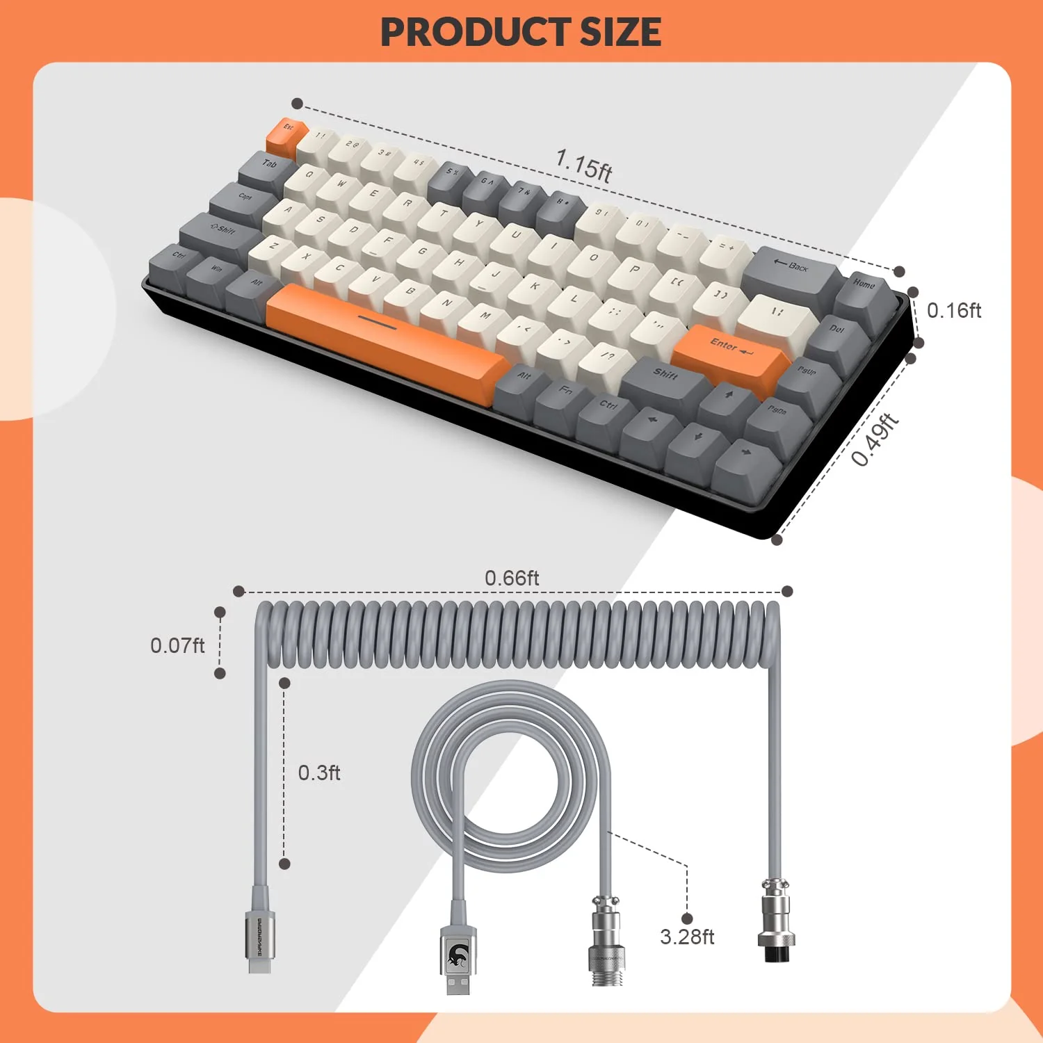 YINDIAO T8 60% Gaming-Tastatur,68 Tasten,Kompakte,Kabelgebundene,Mechanische Mini-Tastatur mit 18 Chroma-RGB-Hintergrundbeleuchtung,Blauer Schalter,USB-C-Spiraltastaturkabel,für PC,PS4-Dunkelgrau - Image 8