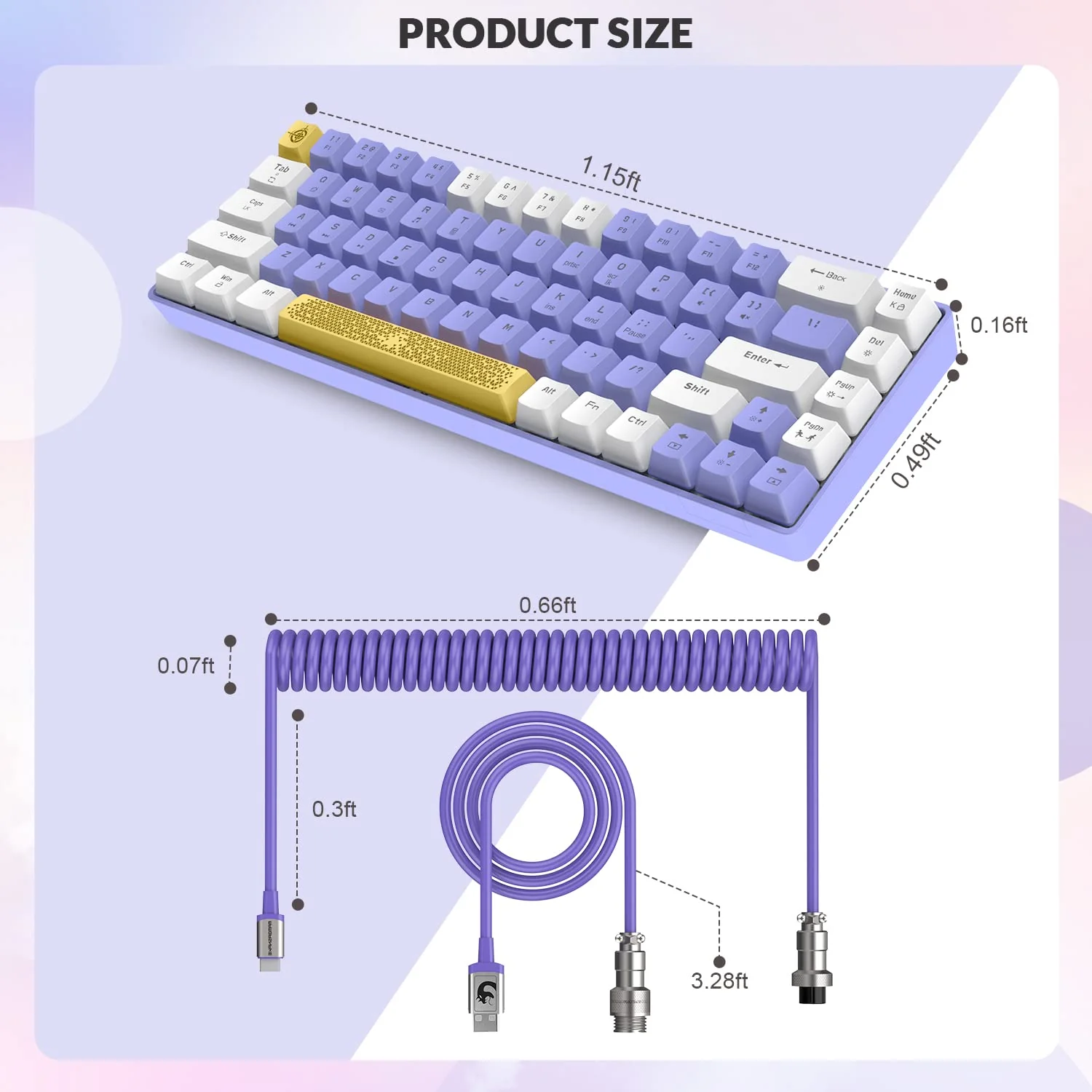 YINDIAO T8 60% Mechanische Gaming Tastatur,68 Tasten TKL Kompakt Layout,Kabelgebundene Tastatur,18 RGB Beleuchtung,Blauer Schalter,Anti-Ghosting,Pro USB-C Spiralkabel,für PC,MAC,PS4,Xbox -Lila - Image 2