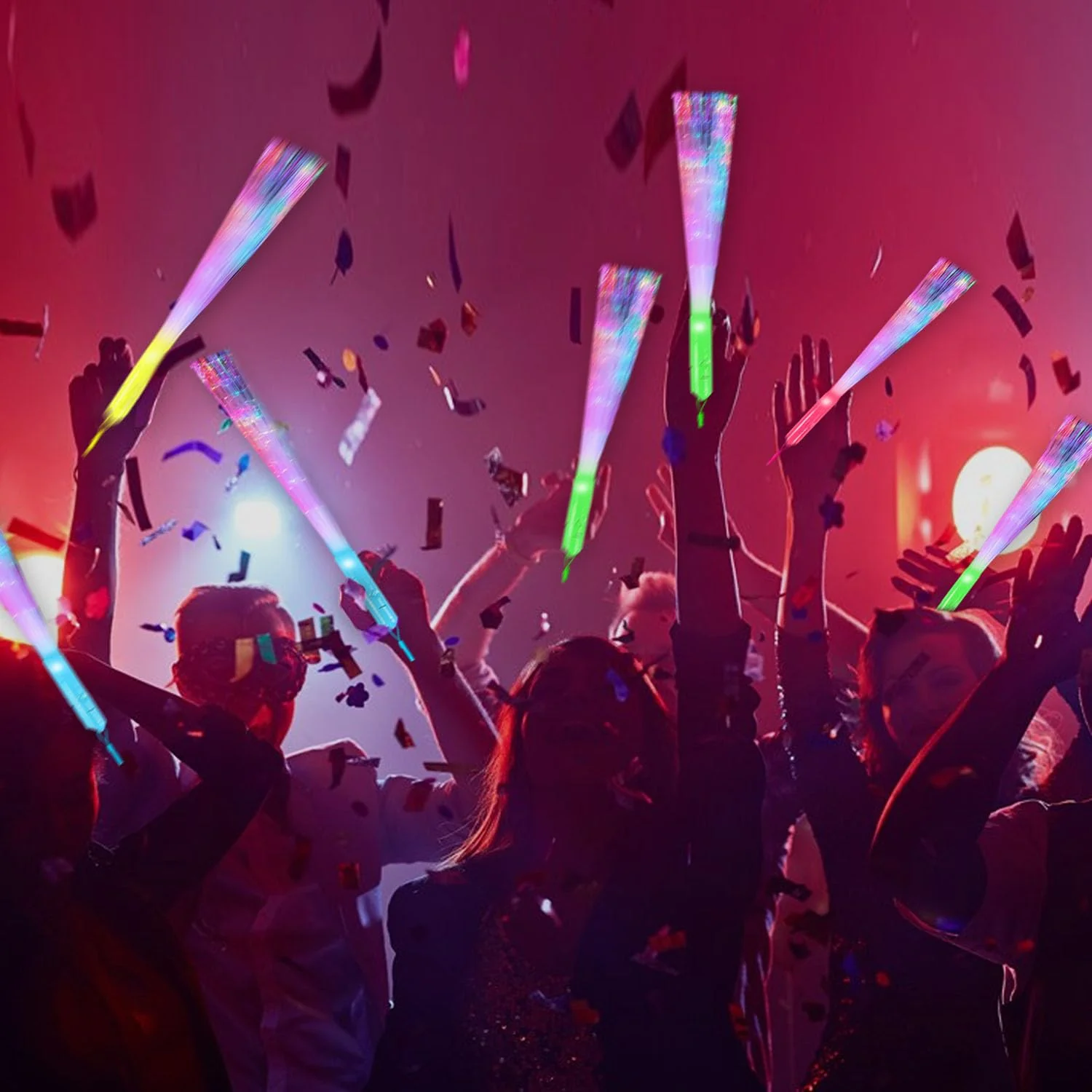 YISKY LED Leuchtstab Glasfaser, 12 Stück Leuchtstäbe Bunte, Leuchtstab Leuchten im Dunkeln, 3 Modi Farbe blinkende, für Weihnachten, Konzert, Hochzeit, Party - Image 5